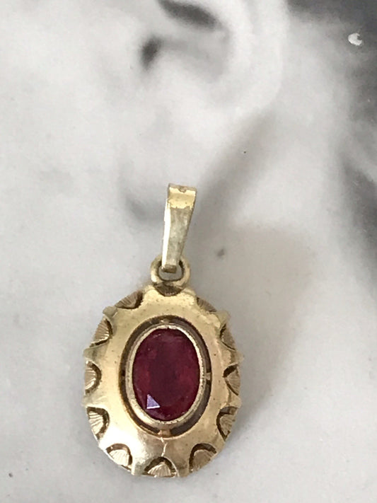 Vintage Anhänger rubin roter Stein Amerik. Doublè vergoldet