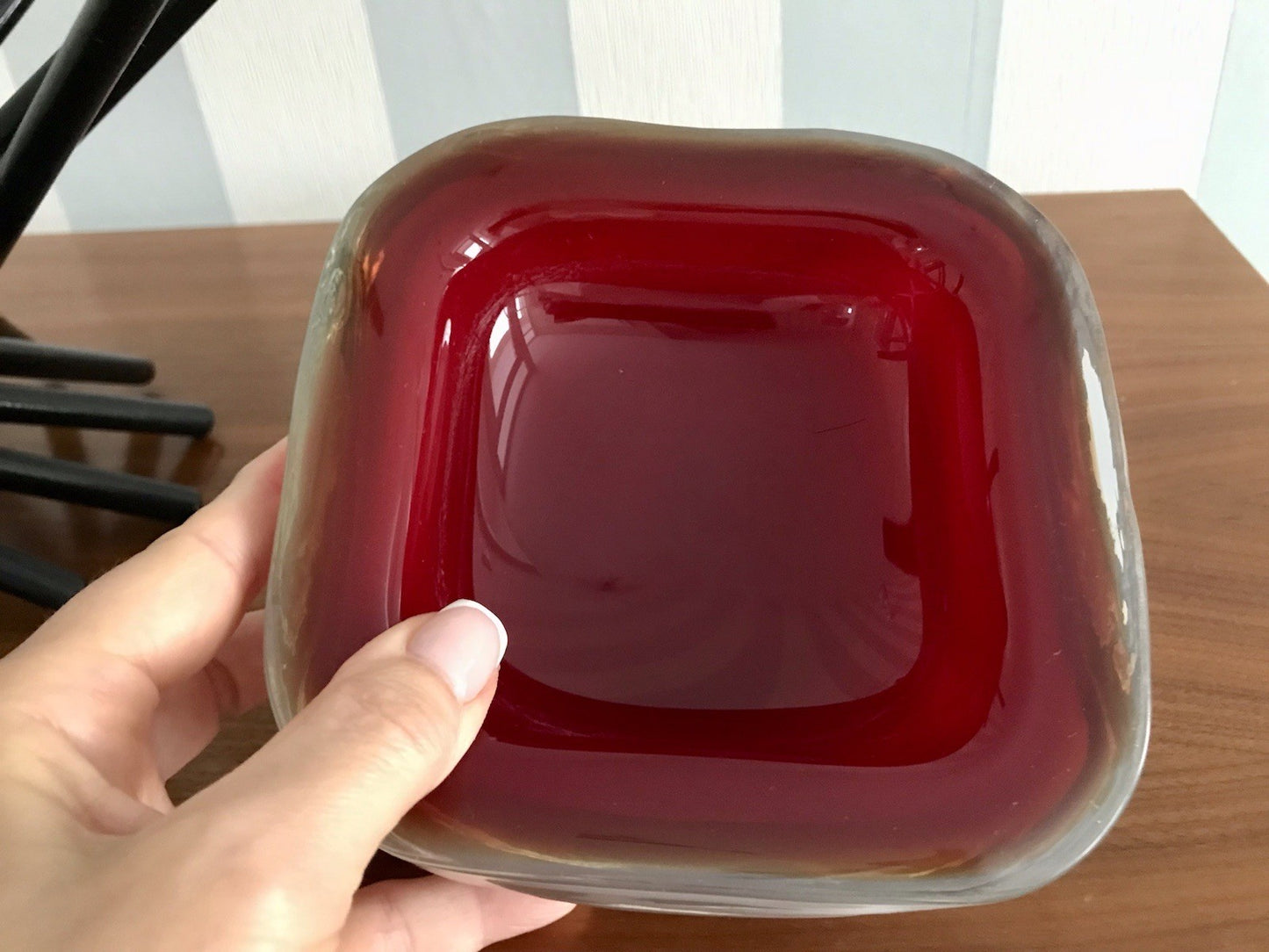 Vintage 60er Murano Glas Schale Barovier? Rot weiß gelb edel