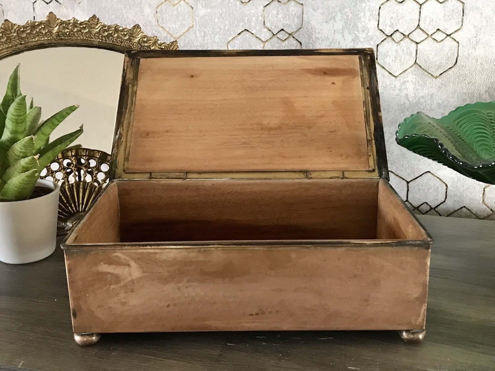 Antik WMF Jugendstil Messing Schatulle Zigarrendose Dose wunderschön Kegelklub