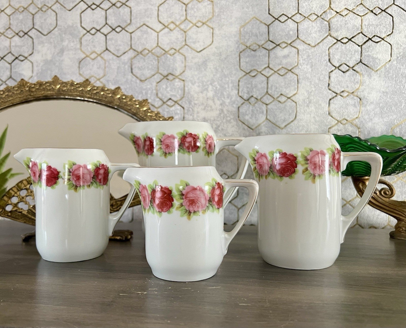 Antik 4x Jugendstil Art Dèco Porzellan Kanne Krug Rosen Hermann Unger Zwickau