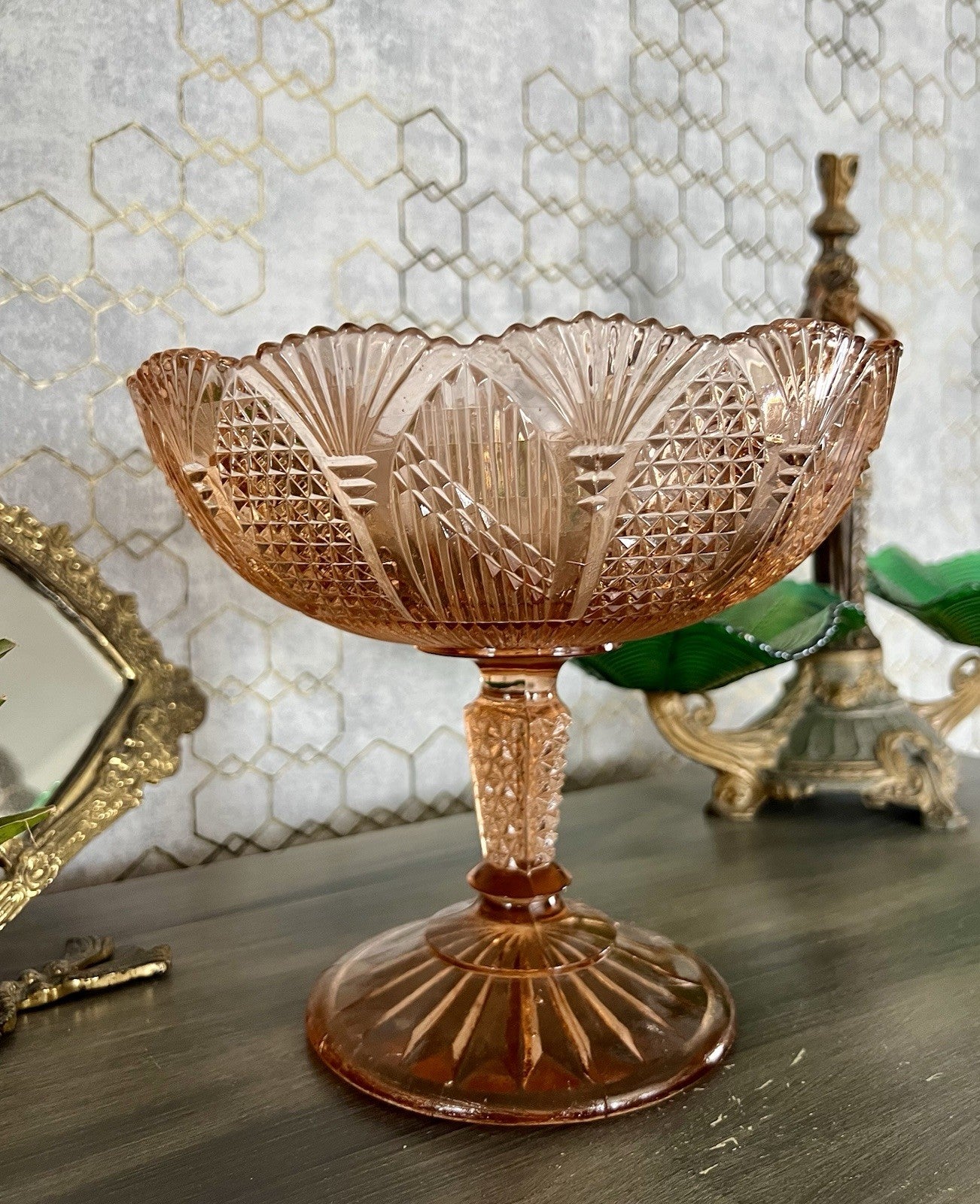 Antik Art Déco Pressglas Tafelaufsatz Schale Fußschale Glas Rosalin
