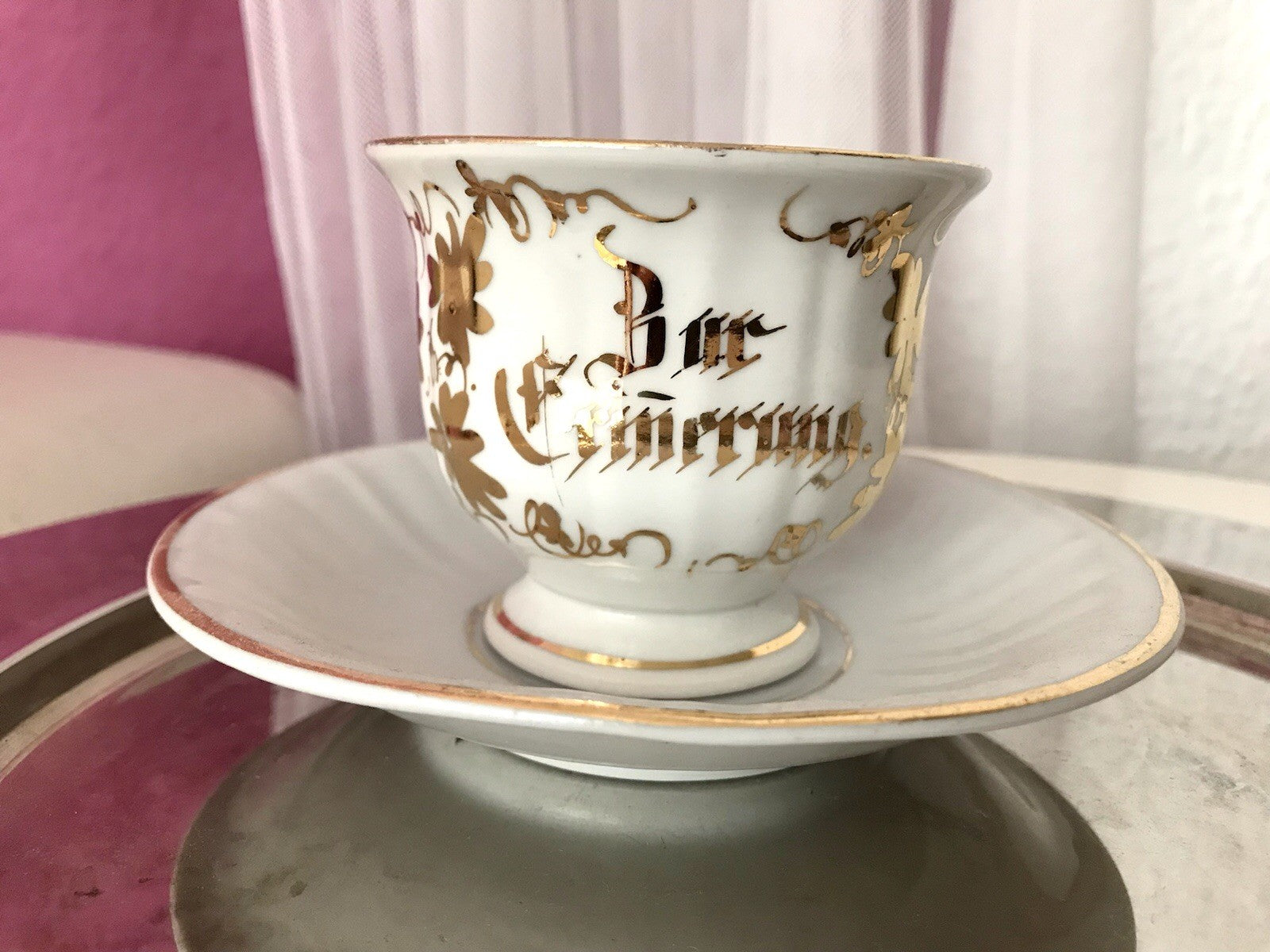 Antik Porzellan Andenken Becher Gedeck Sammeltasse Tasse „Zur Erinnerung“