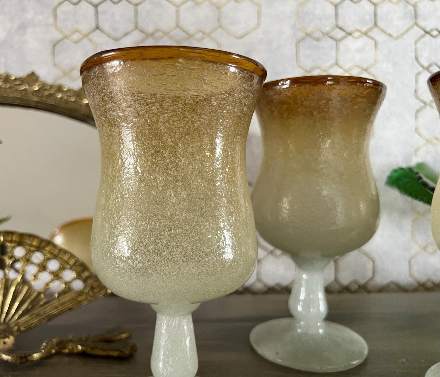 Antik Art Deco 3 Weingläser Weinkelche Glas Murano Pulegoso Napoleone Martinuzzi