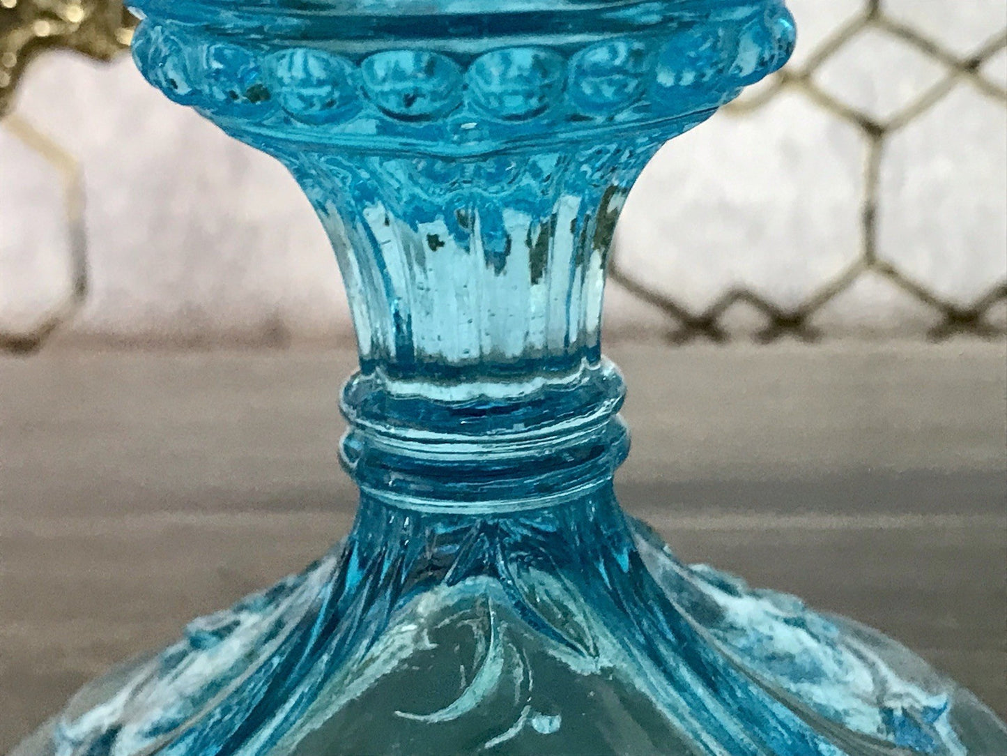 Antik Jugendstil Art Déco Pressglas Glas Fußschale Schale Zuckerschale Blau