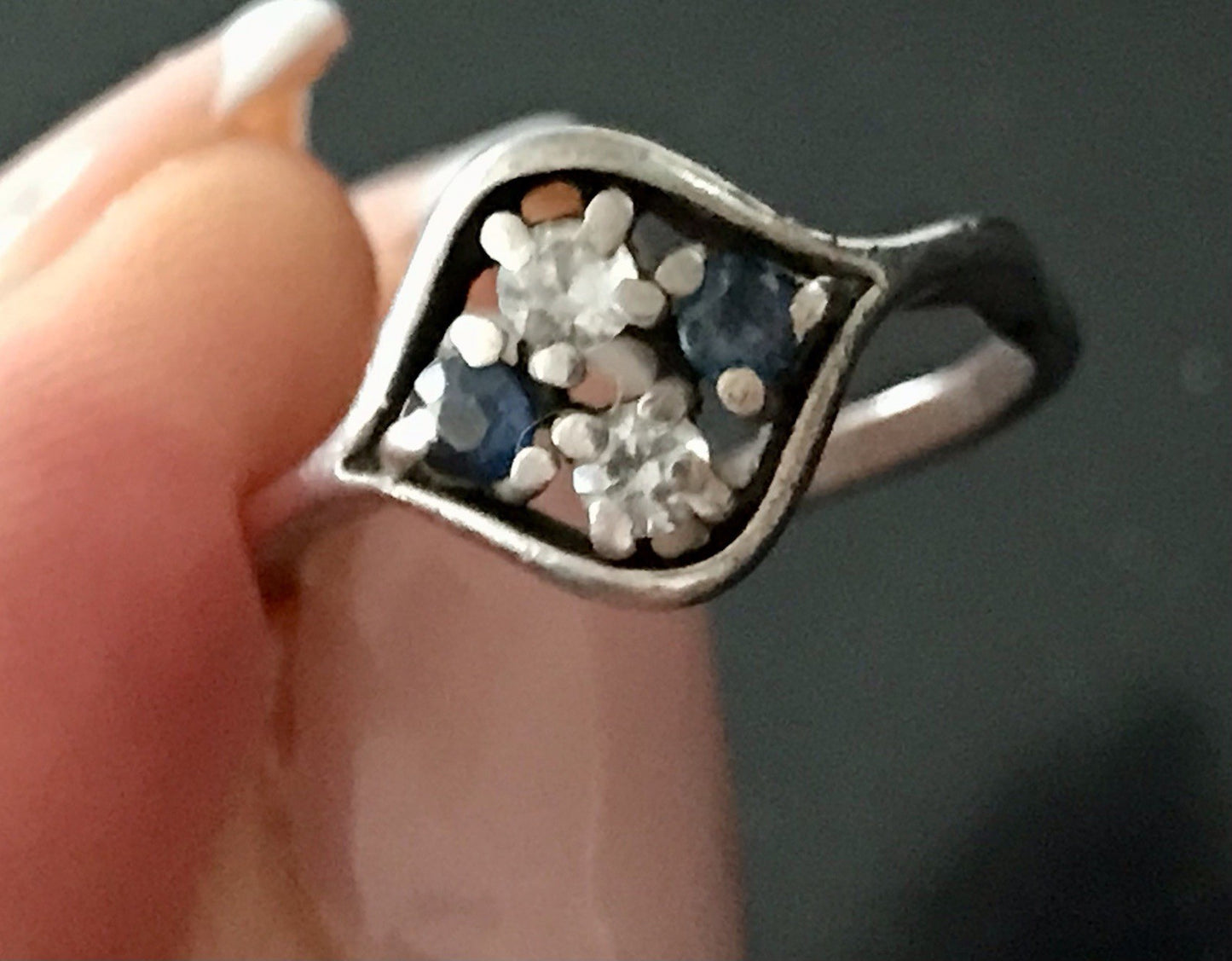 Antik ? Art Déco Damen Ring blaue farblose Steine Silber 925 Gr.51 52 Teka