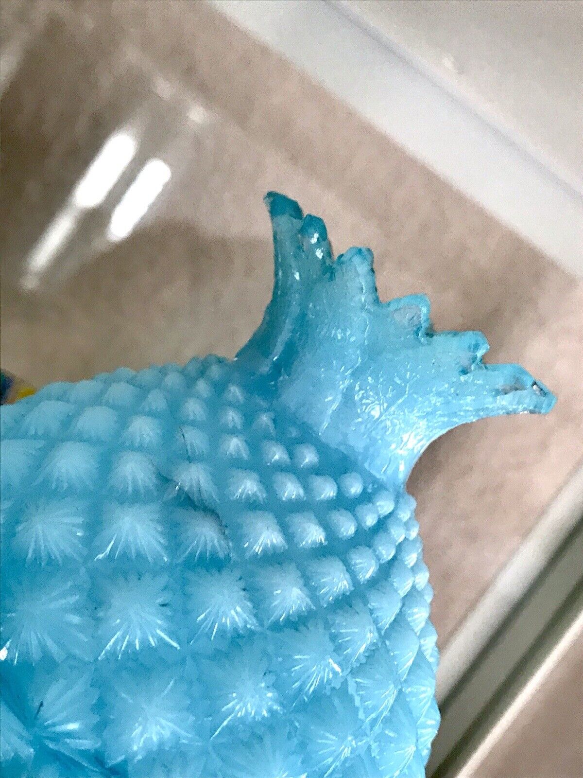 Antik Jugendstil Ananas Glasdose Dose Opalglas Deckeldose blau Pressglas SCHÖN!