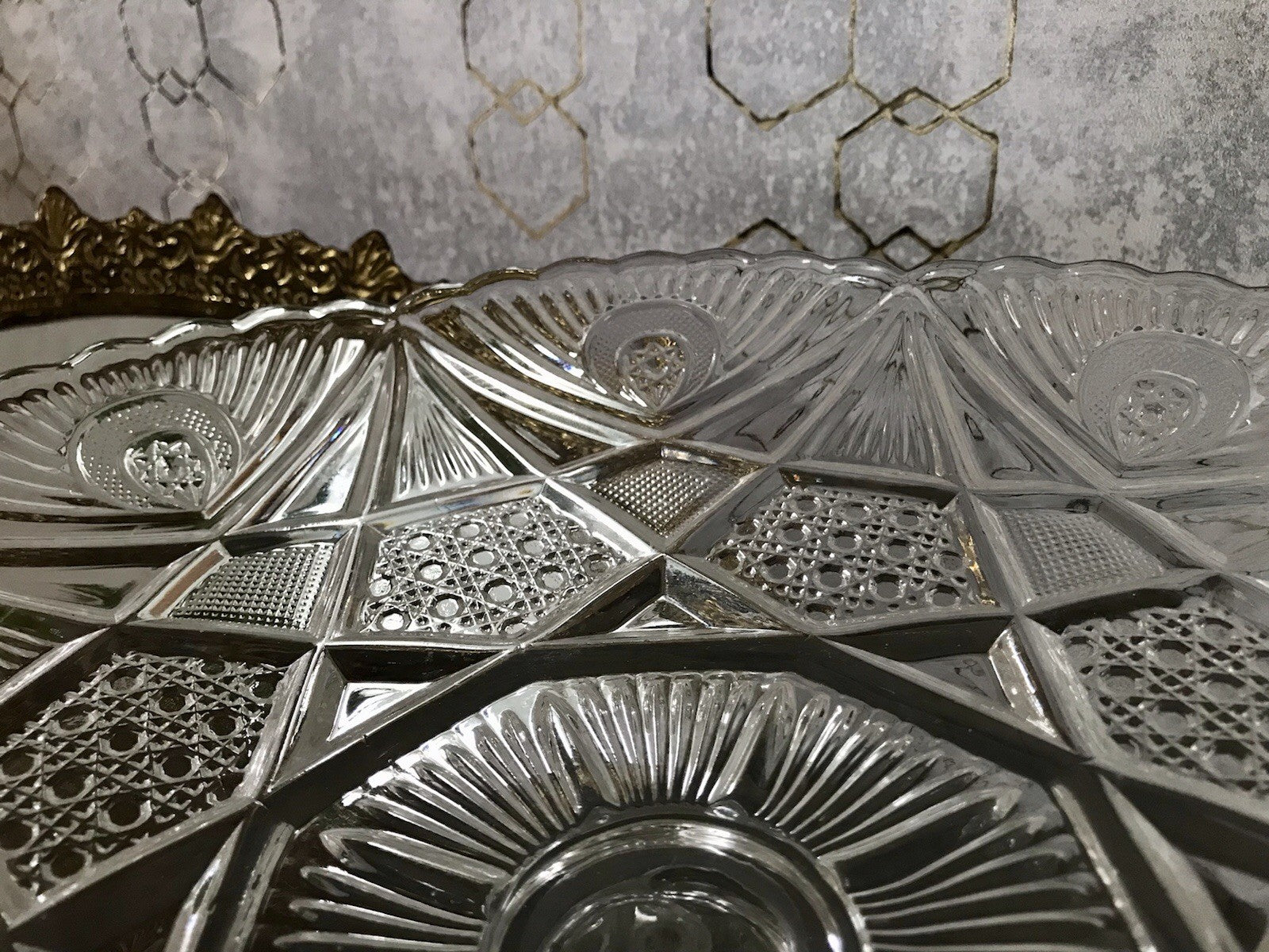Antik Art Déco Pressglas Glas Schale Fußschale Tafelaufsatz Brockwitz Imperial