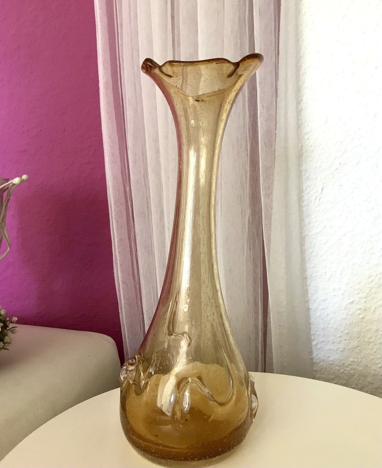 Vintage gelb große Designer Vase Blumenvase Glasvase Glas Huta Zabkowice PRL