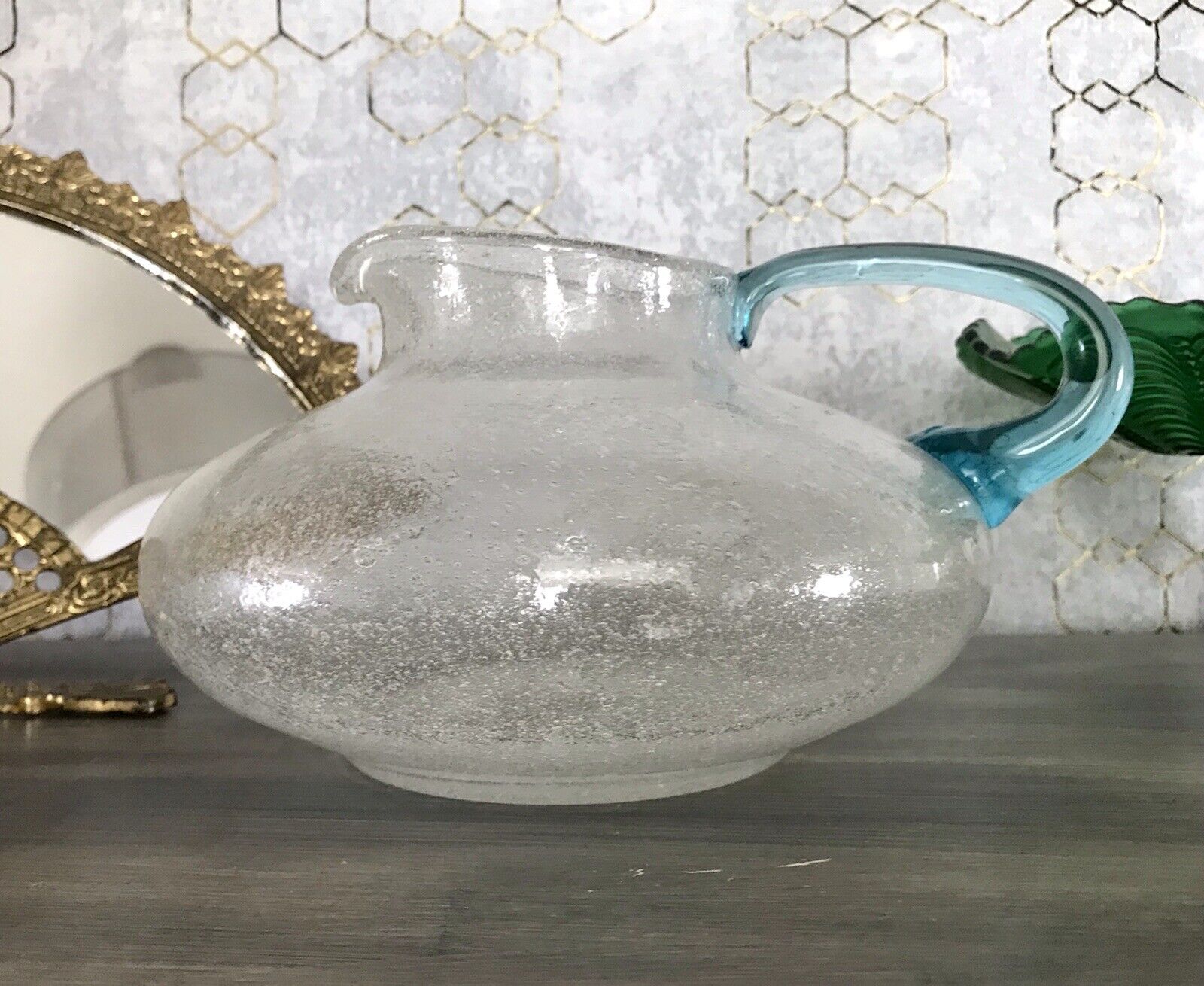 Vintage Glaskunst Kanne Krug Glaskrug Karaffe Glasvase Glas Schaumglas