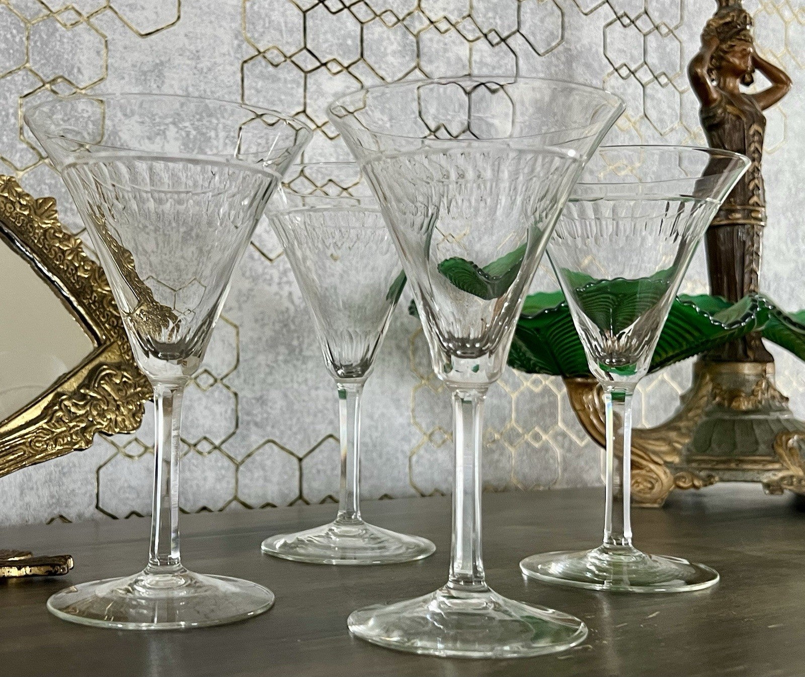 Antik Art Déco 4 Sektflöten Sekt Wein Gläser ?Weisswasser? Schliff