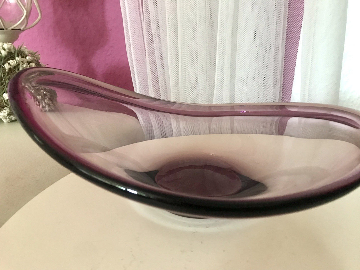Murano Vintage Design Schale Glas beere aubergine Überfangglas