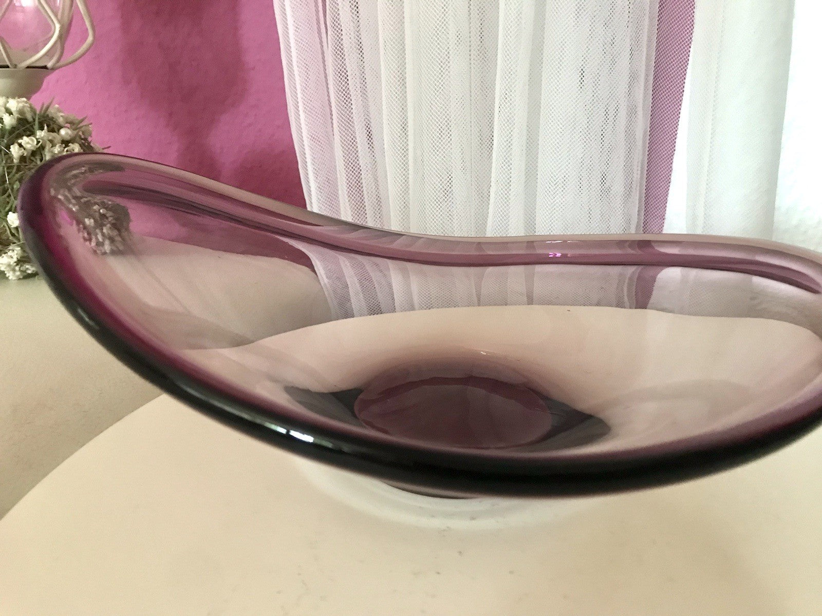 Murano Vintage Design Schale Glas beere aubergine Überfangglas
