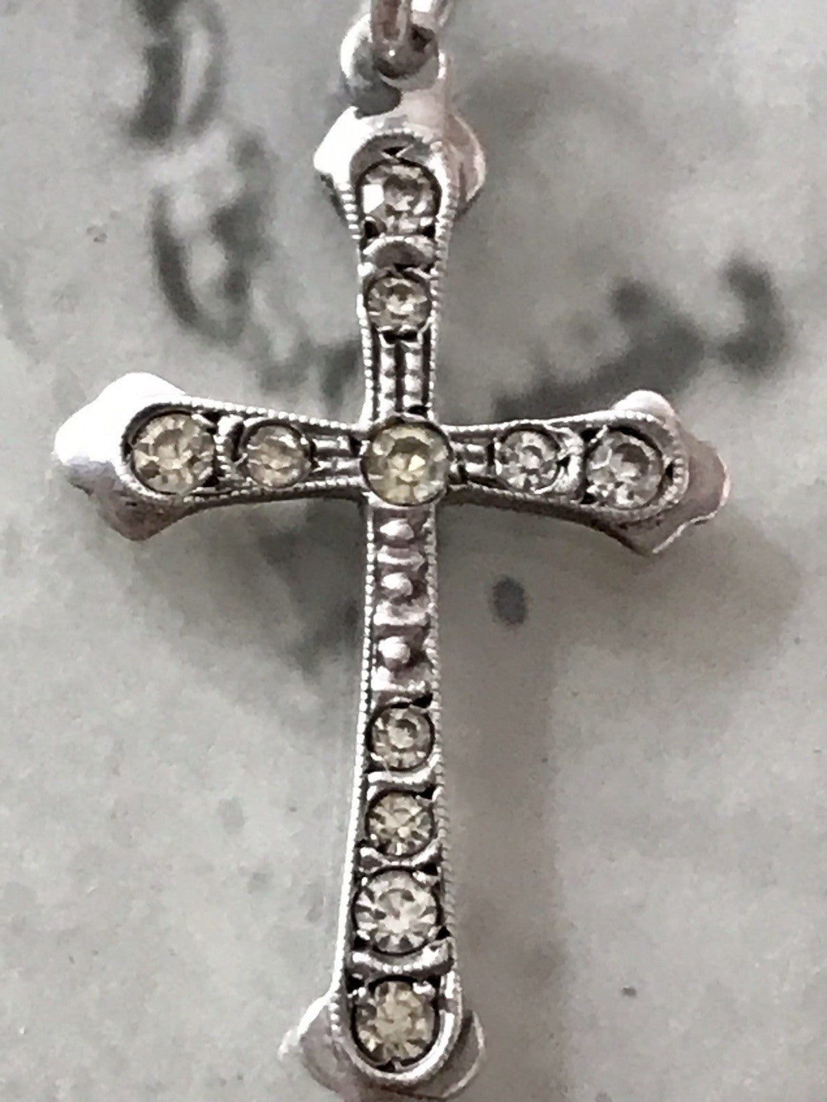 Antik Echtsilber 835 Silber Kreuz Anhänger Kettenanhänger farblose Steine
