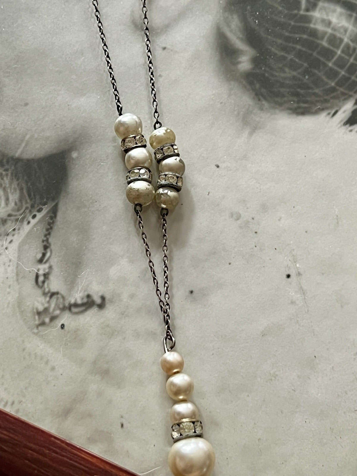 Vintage Antik? 835 Silber Collier Halskette Perlen Strass/ Steine?