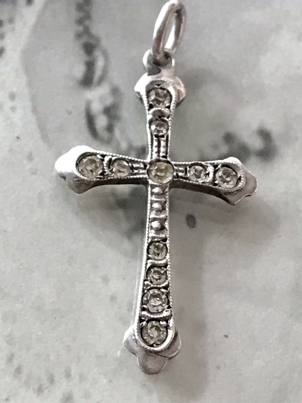 Antik Echtsilber 835 Silber Kreuz Anhänger Kettenanhänger farblose Steine