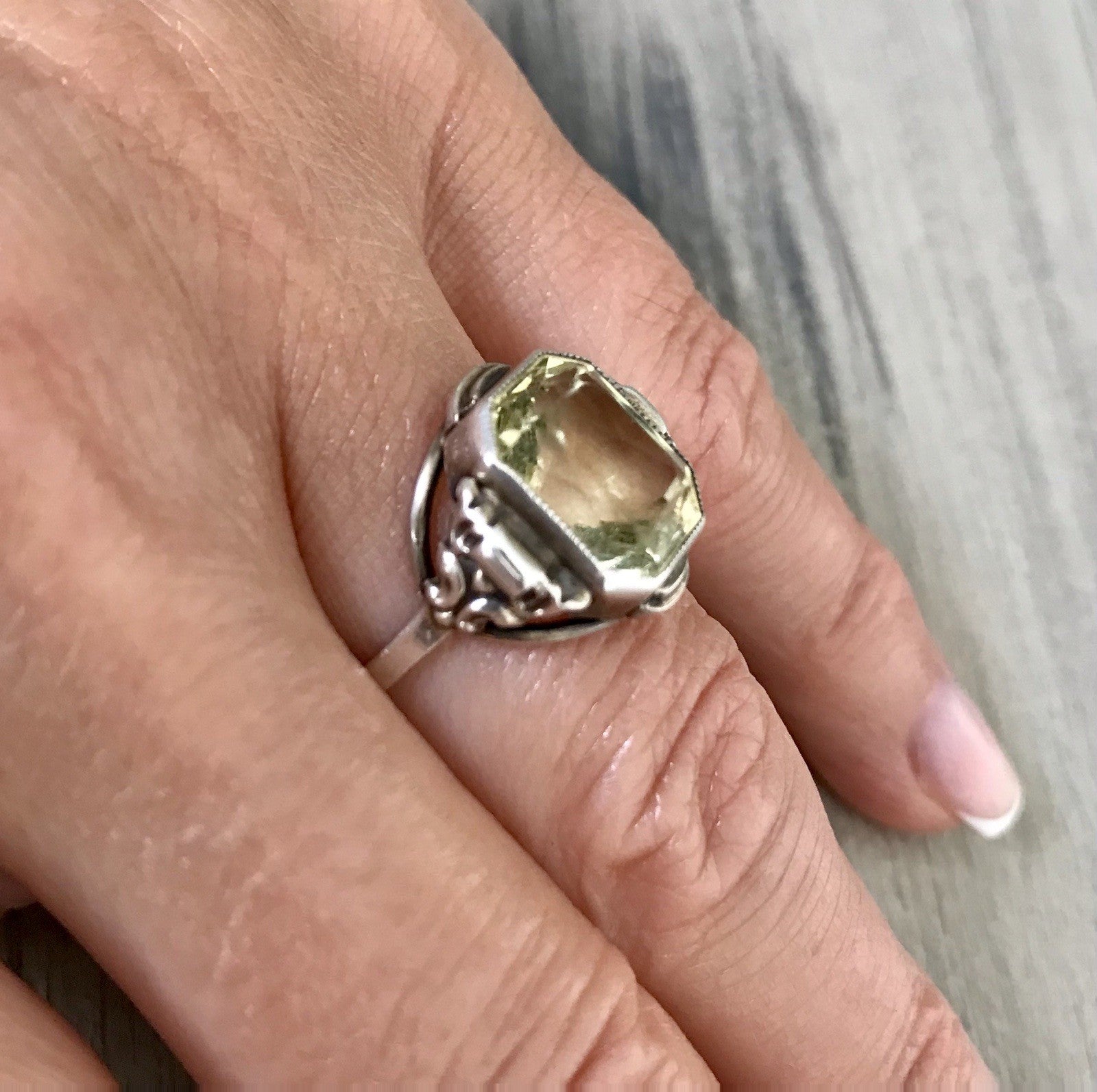 Antik Jugendstil Art Déco Edel Damen Ring Citrin? Stein Silber 830 S ~ Gr.54-56