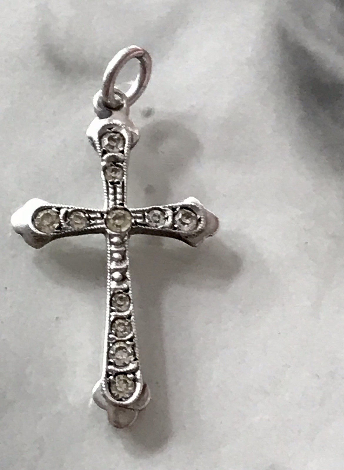 Antik Echtsilber 835 Silber Kreuz Anhänger Kettenanhänger farblose Steine