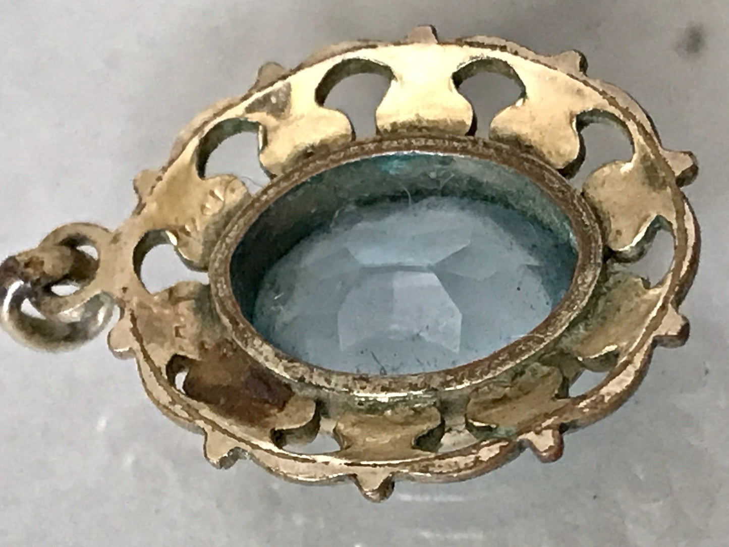 Alt Vintage Edel Anhänger vergoldet SUPER Design blauer Stein