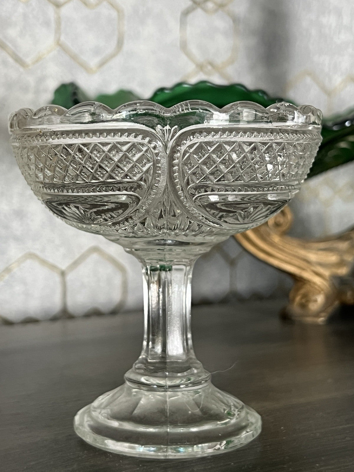 Antik Jugendstil Art Deco Pressglas Glas Fußschale Schale Zuckerschale
