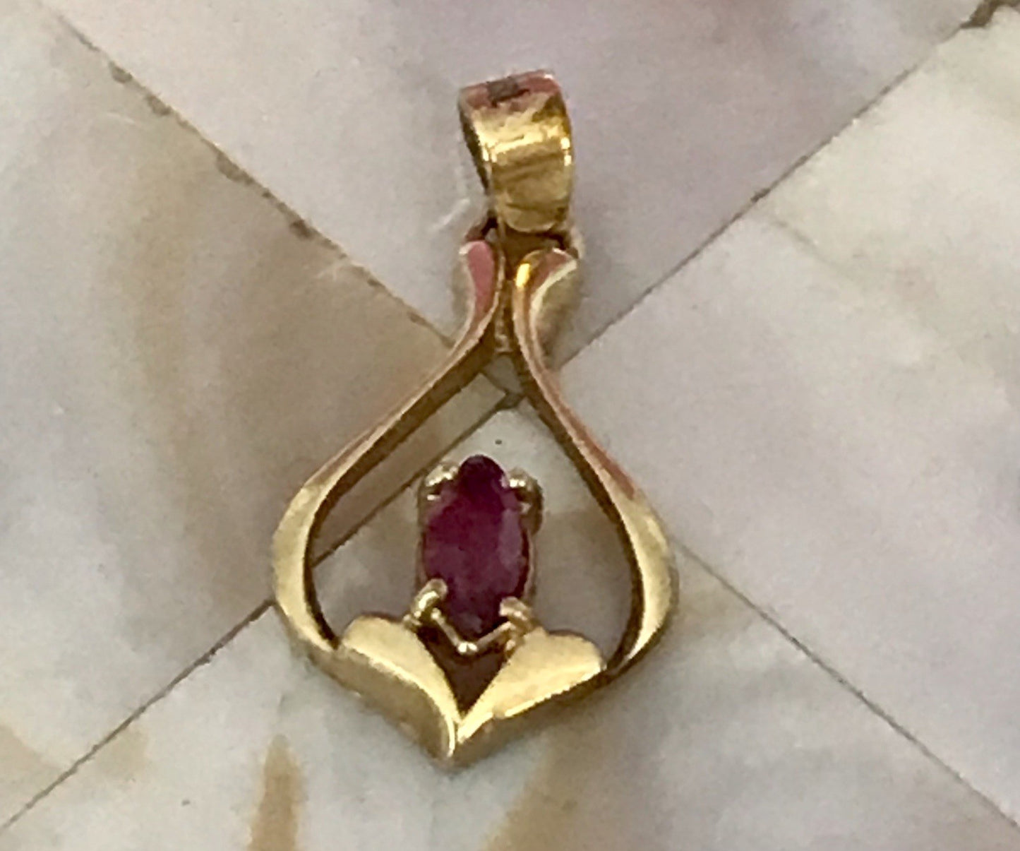 Vintage Designer kleiner Anhänger lila Stein Amethyst? Amerik. Doublè vergoldet