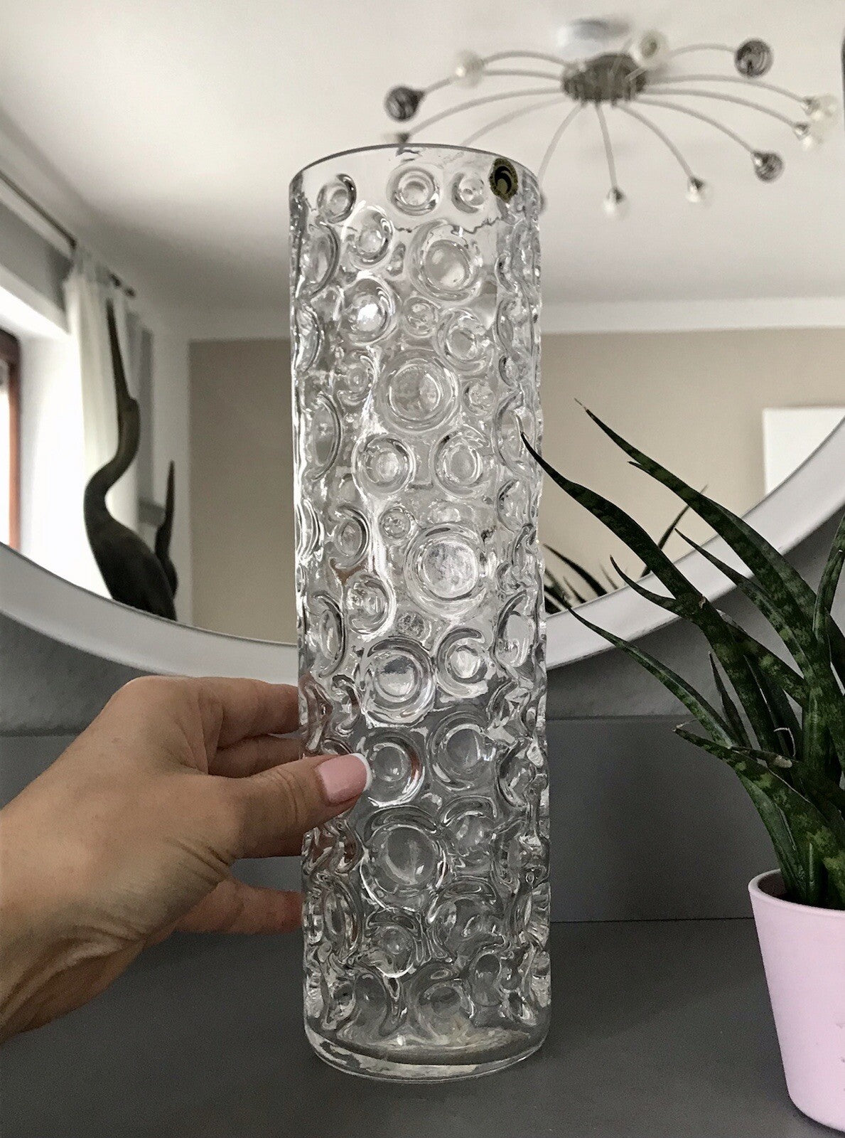 Vintage 60er 70er Design hohe Glasvase Glas Vase Bubble Op Art Hirschberg