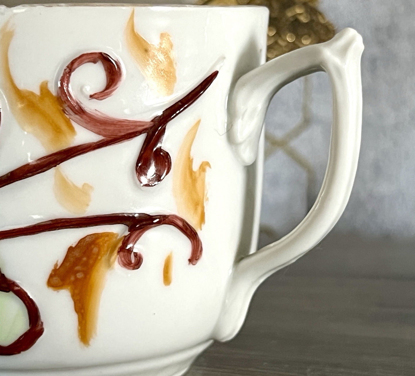 Antik Rosenhäferl Porzellan Andenken Tasse Zum Andenken Stucktasse Barttasse