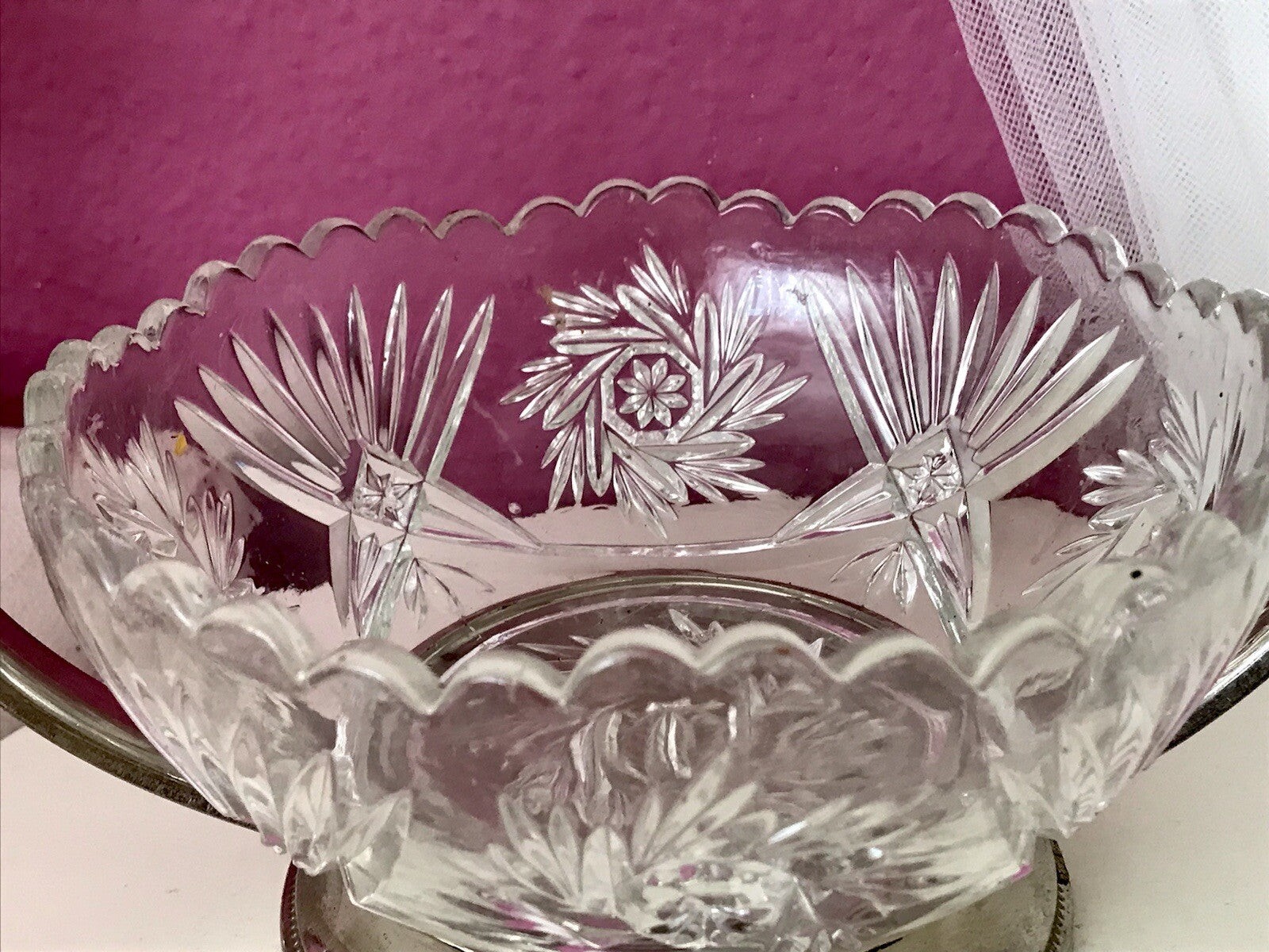 Antik Art Déco Schale Tafelaufsatz Pressglas Metallmontur Korb
