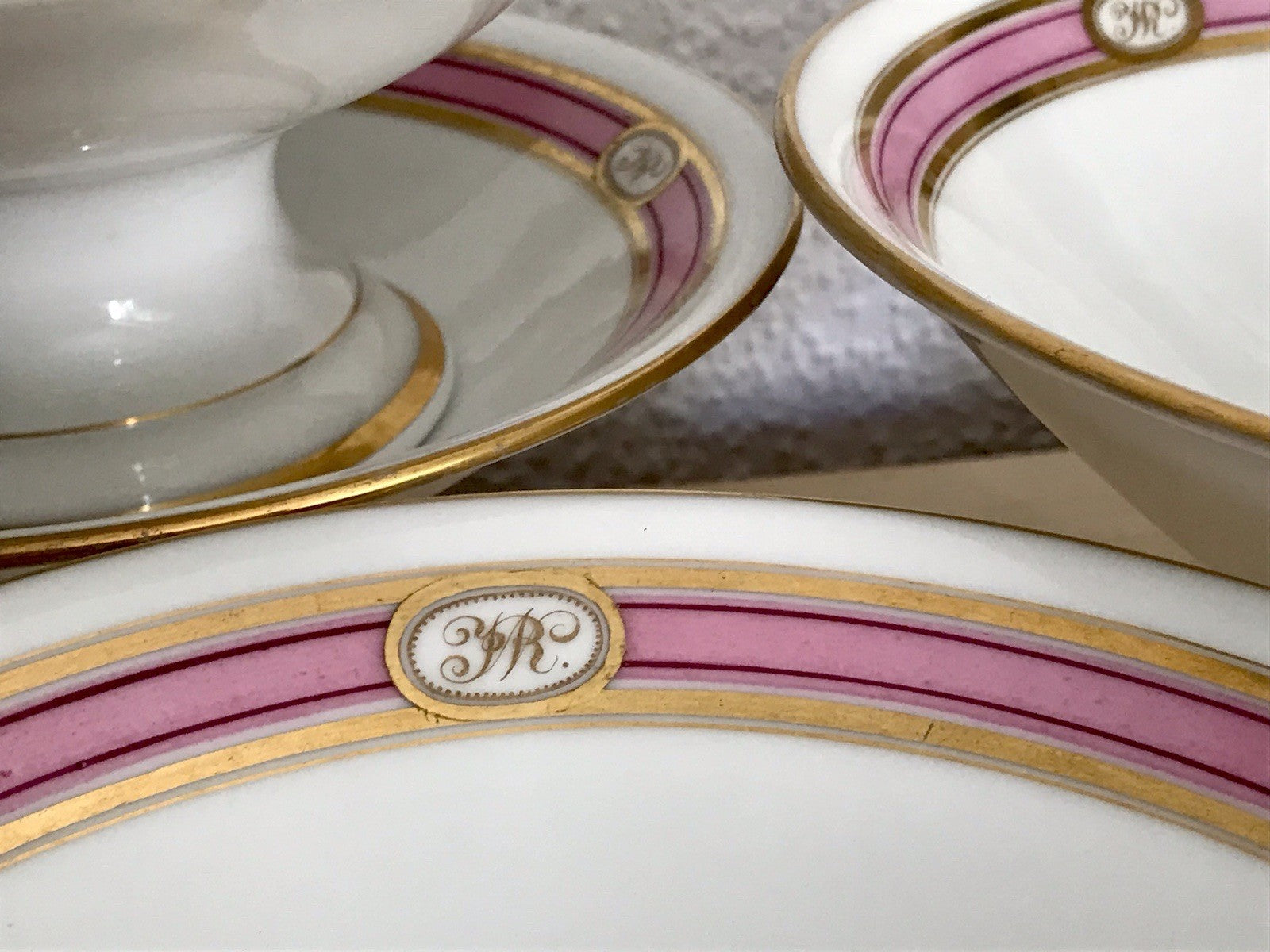Antik Biedermeier Porzellan Fußschale Schale auf Fuß  ~1845 Ligatur Monogramm JR