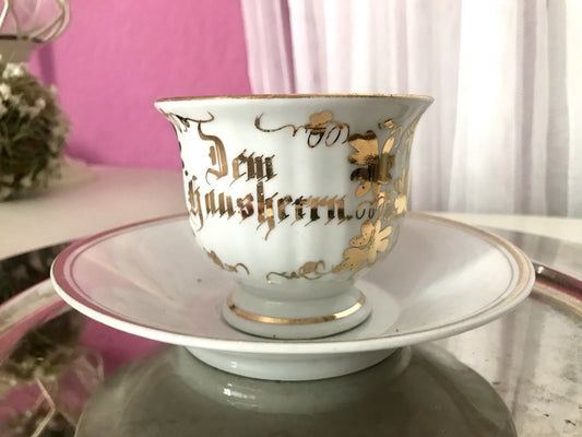 Antik Porzellan Andenken Becher Gedeck Sammeltasse Tasse „Dem Hausherrn“