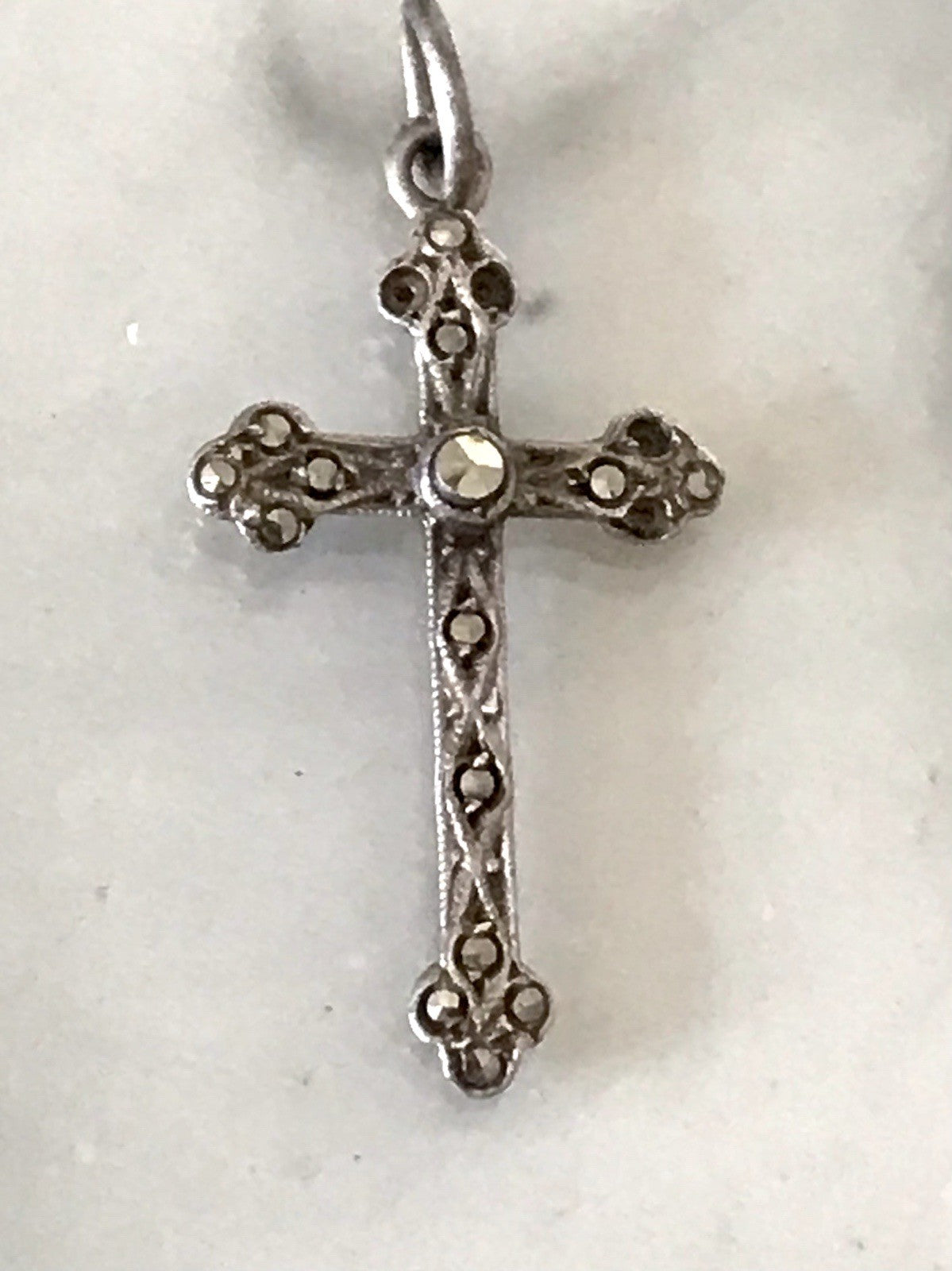 Antik Art Déco Echtsilber Silber Kreuz Anhänger Kettenanhänger Markasite