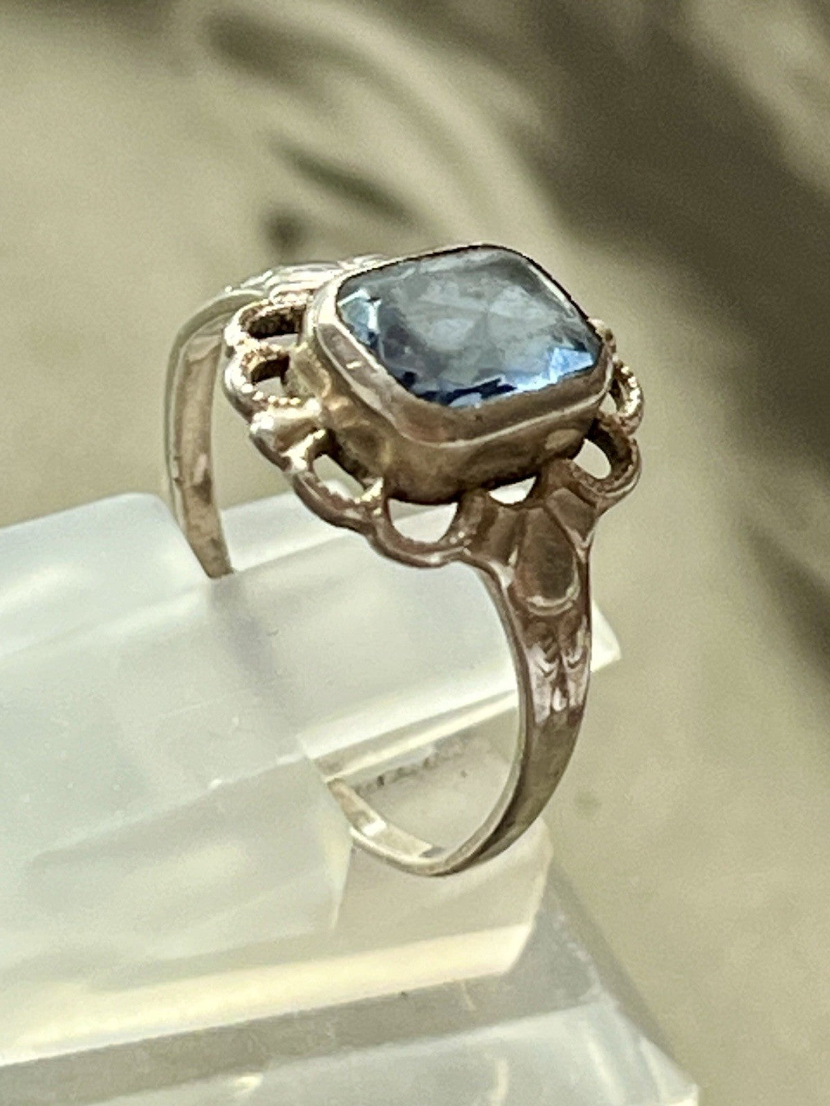 Antik Jugendstil blauer Stein DAMEN RING 835 Silber SUPER Gr.51