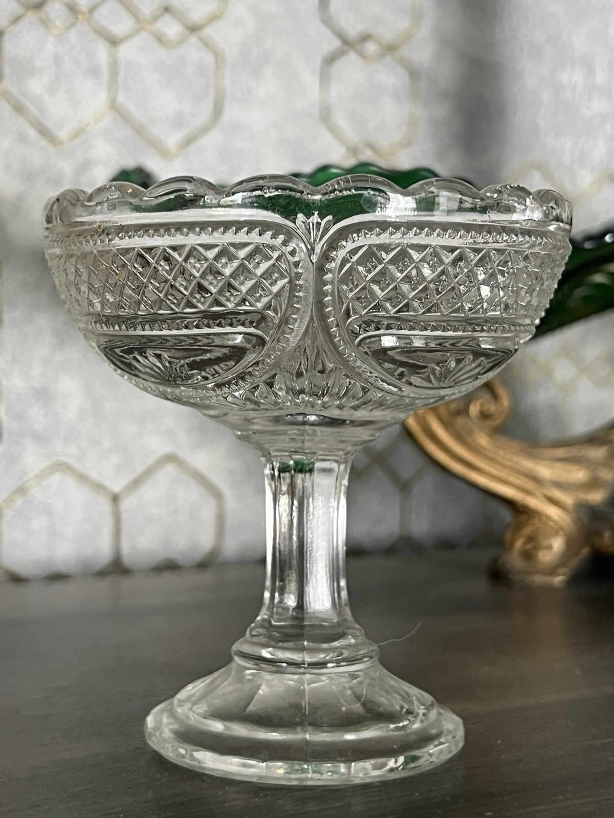 Antik Jugendstil Art Deco Pressglas Glas Fußschale Schale Zuckerschale