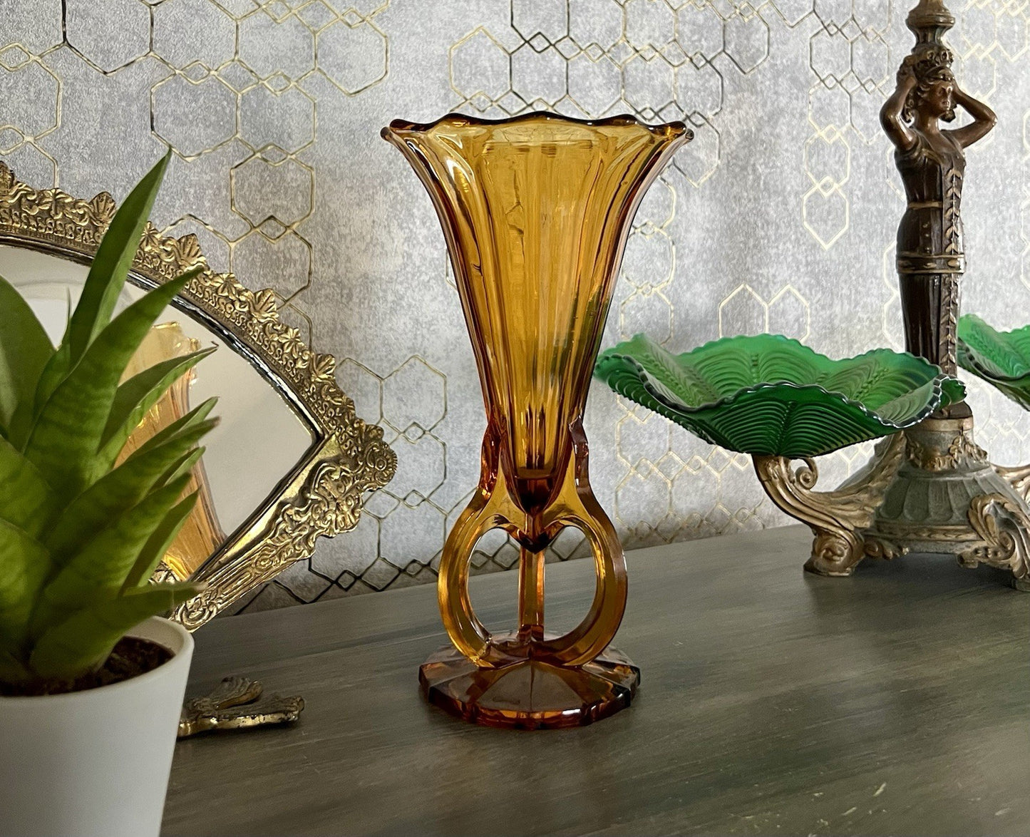 Art Déco 1 Vase Glasvase Pressglas Antik Bernstein Gelb Amber Glas Stölzle?