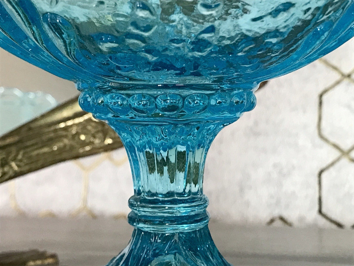 Antik Jugendstil Art Déco Pressglas Glas Fußschale Schale Zuckerschale Blau