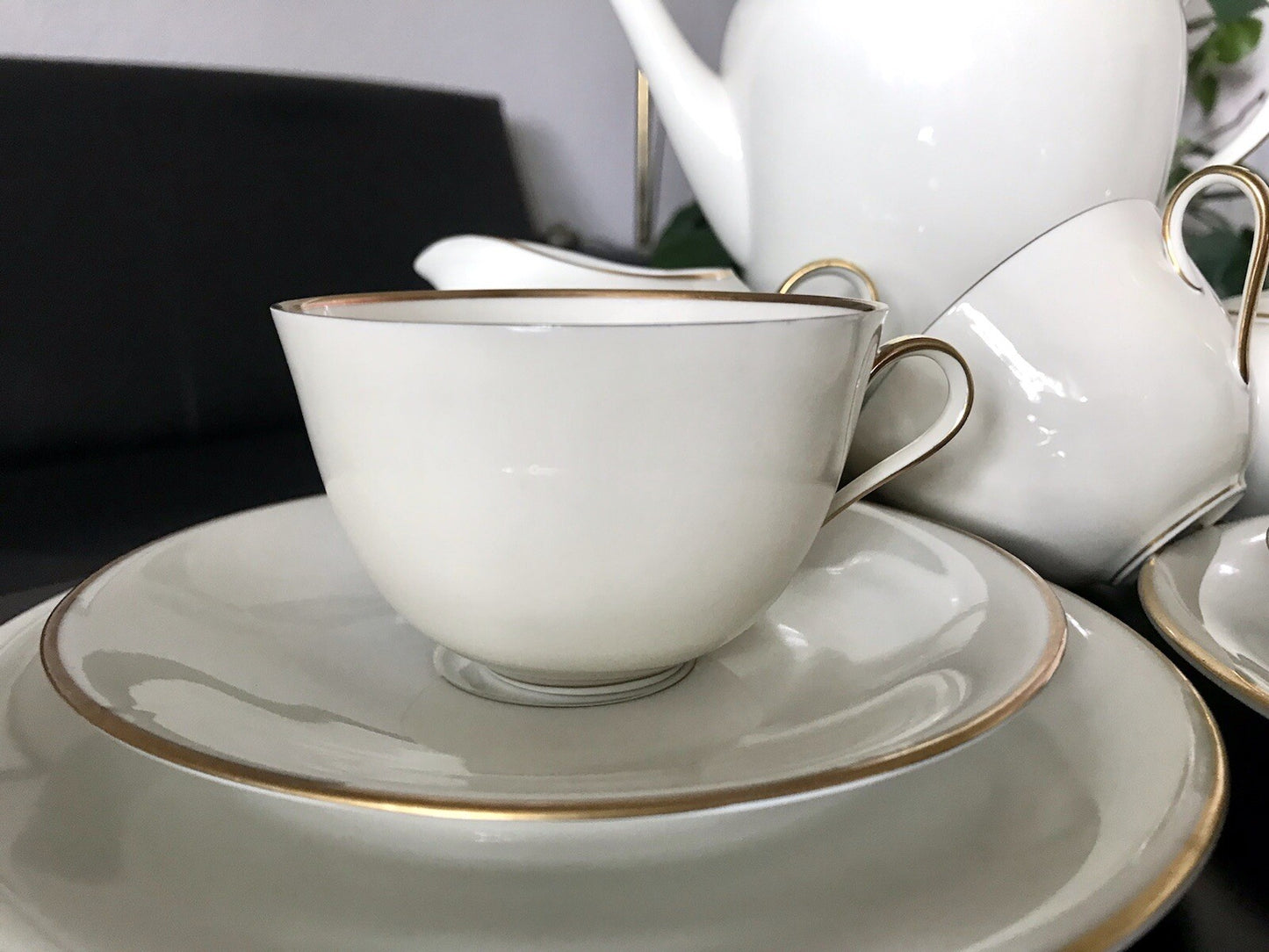 Vintage Art Déco elfenbein Porzellan Kaffeeservice Service 12 Pers. Edelstein