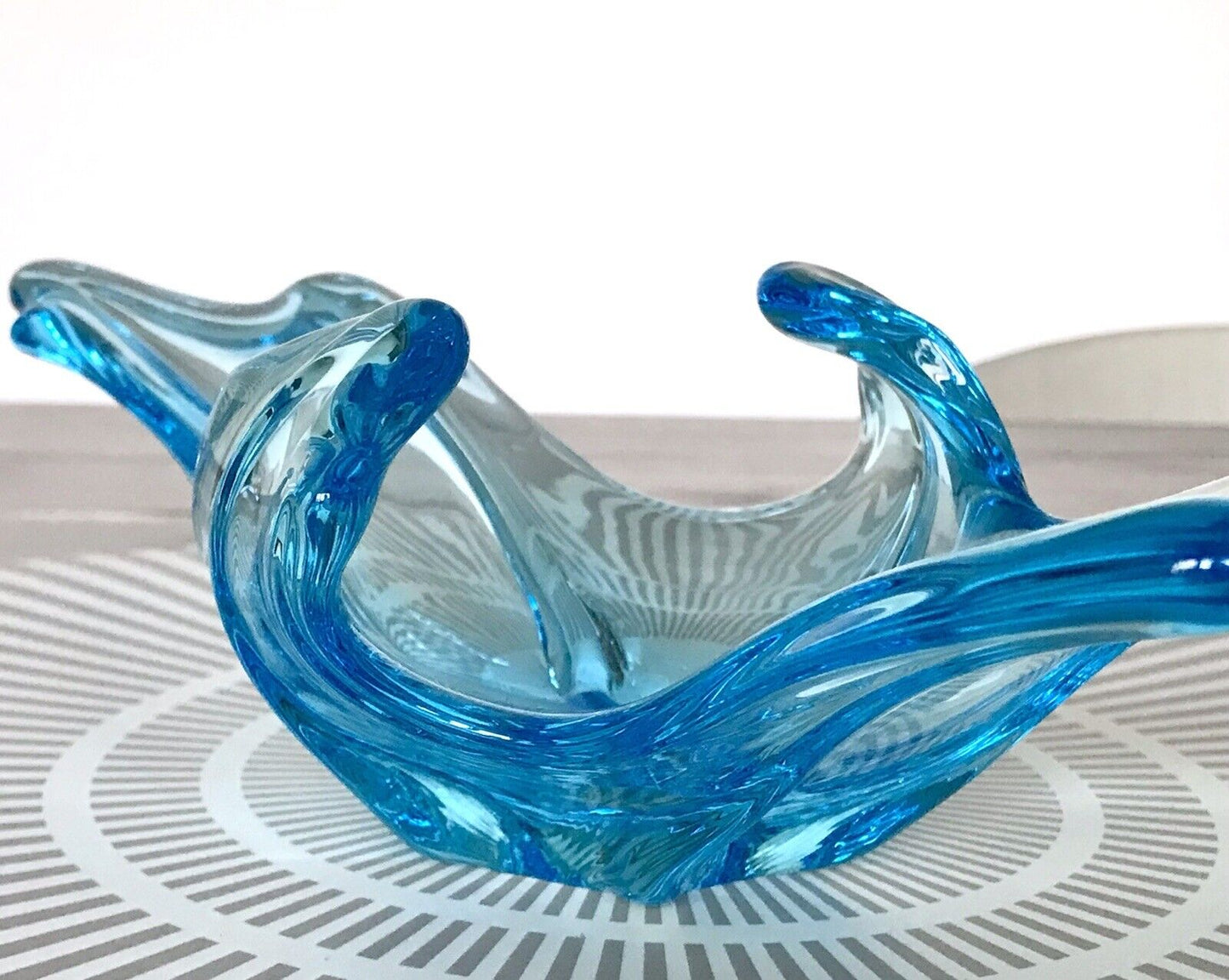 Murano 60er 70er Jahre Schale Glas Schön zipfelig türkis blau