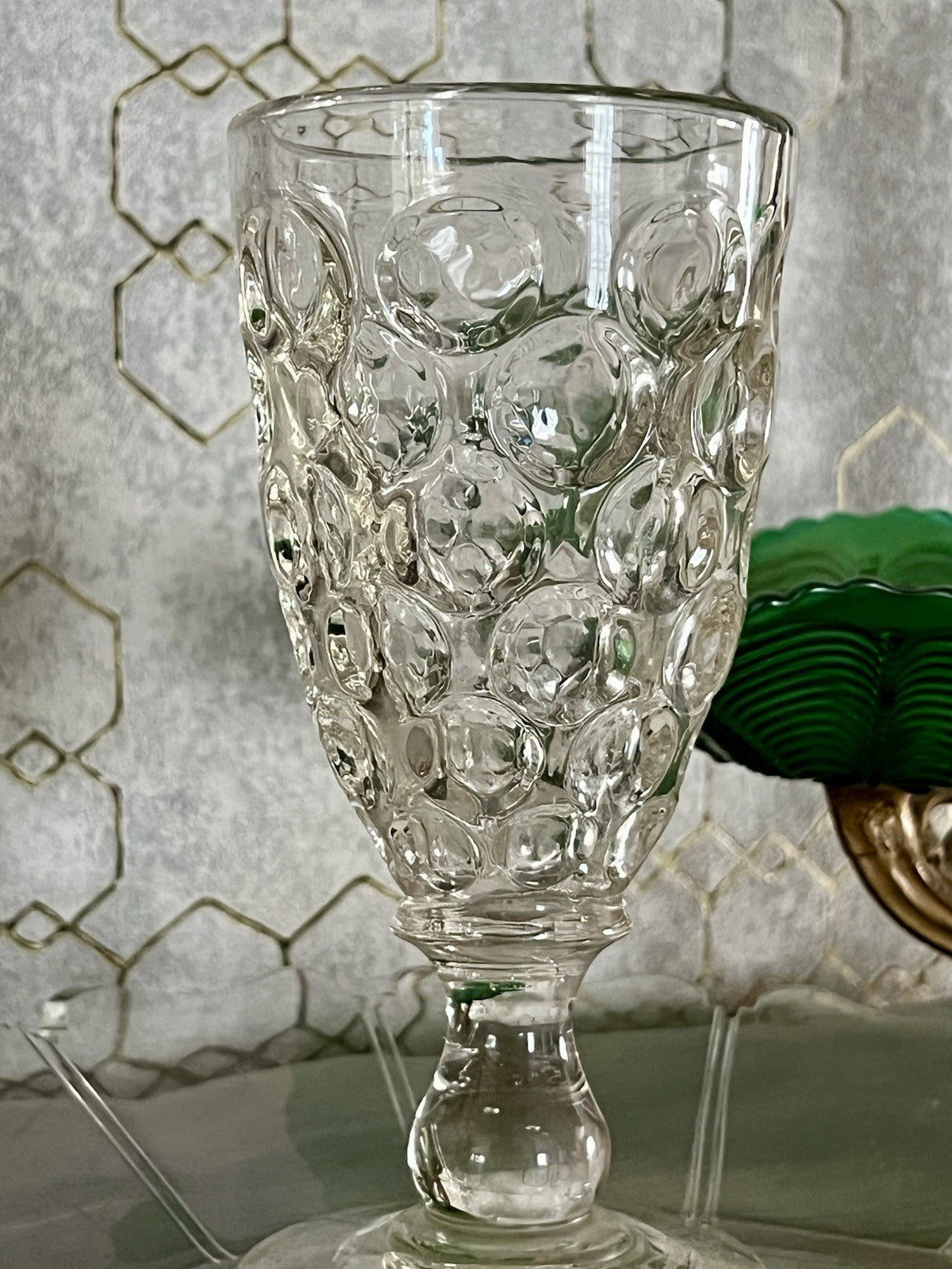 Antik  Biedermeier Tausendaugen Fußbecher Bierglas Ale Glas Abriss