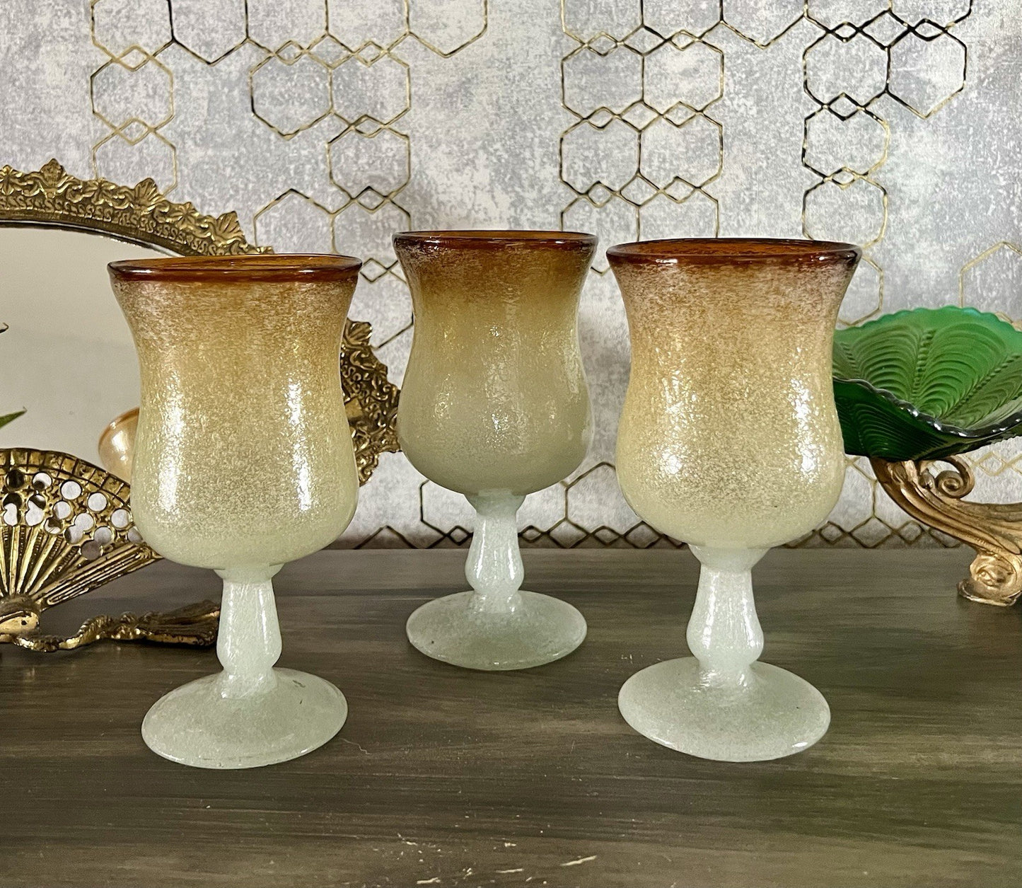 Antik Art Deco 3 Weingläser Weinkelche Glas Murano Pulegoso Napoleone Martinuzzi