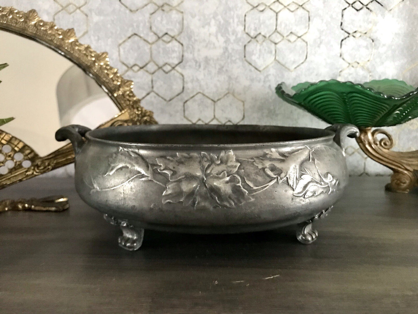 Antik Zinn Schale Hugo Leven Jugendstil ~1913 Kaiserzinn Jardiniere