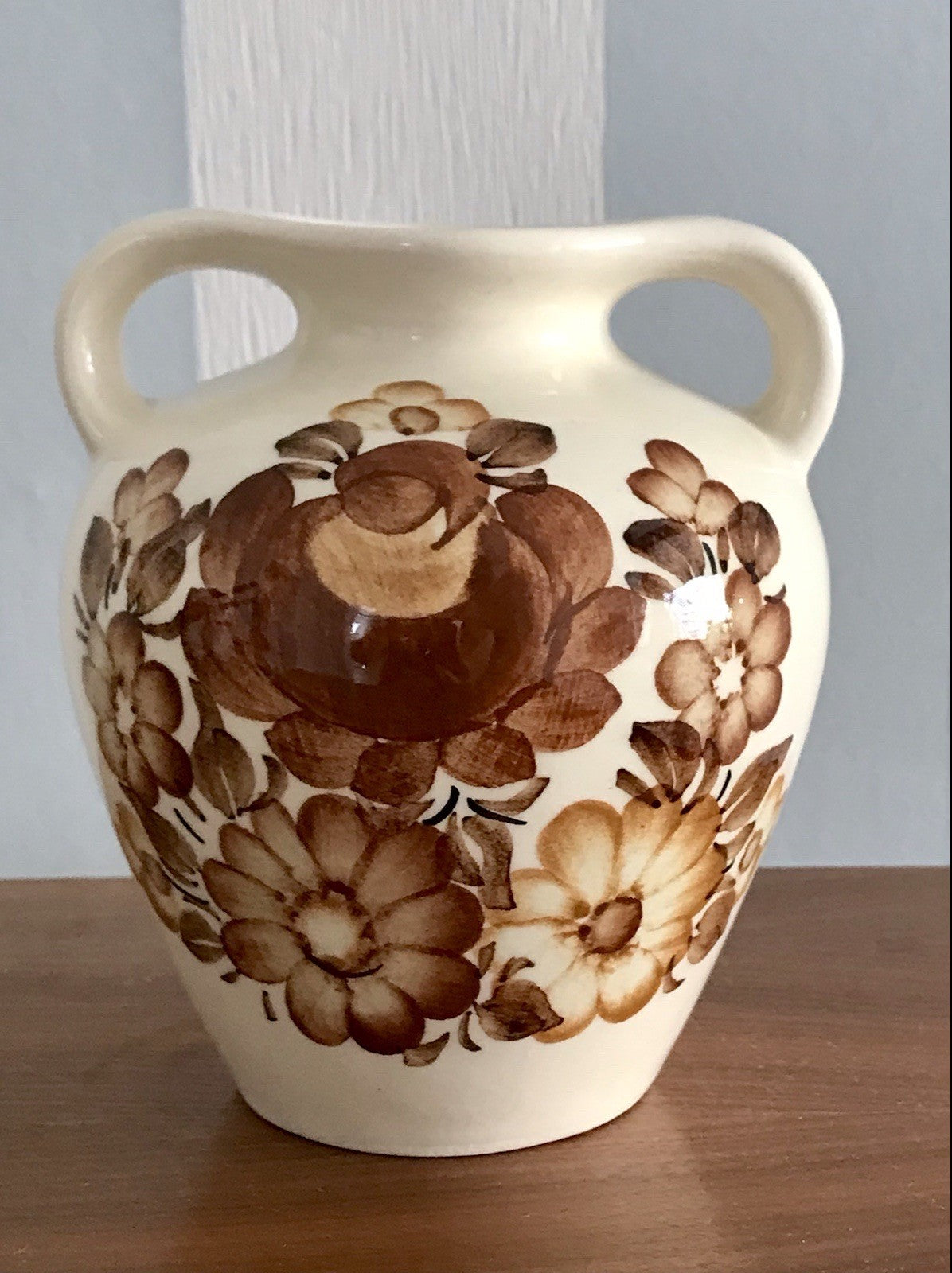 Vintage Fayence Keramik  Vase handbemalt ZF Kolo Polen 50er 60er beige braun