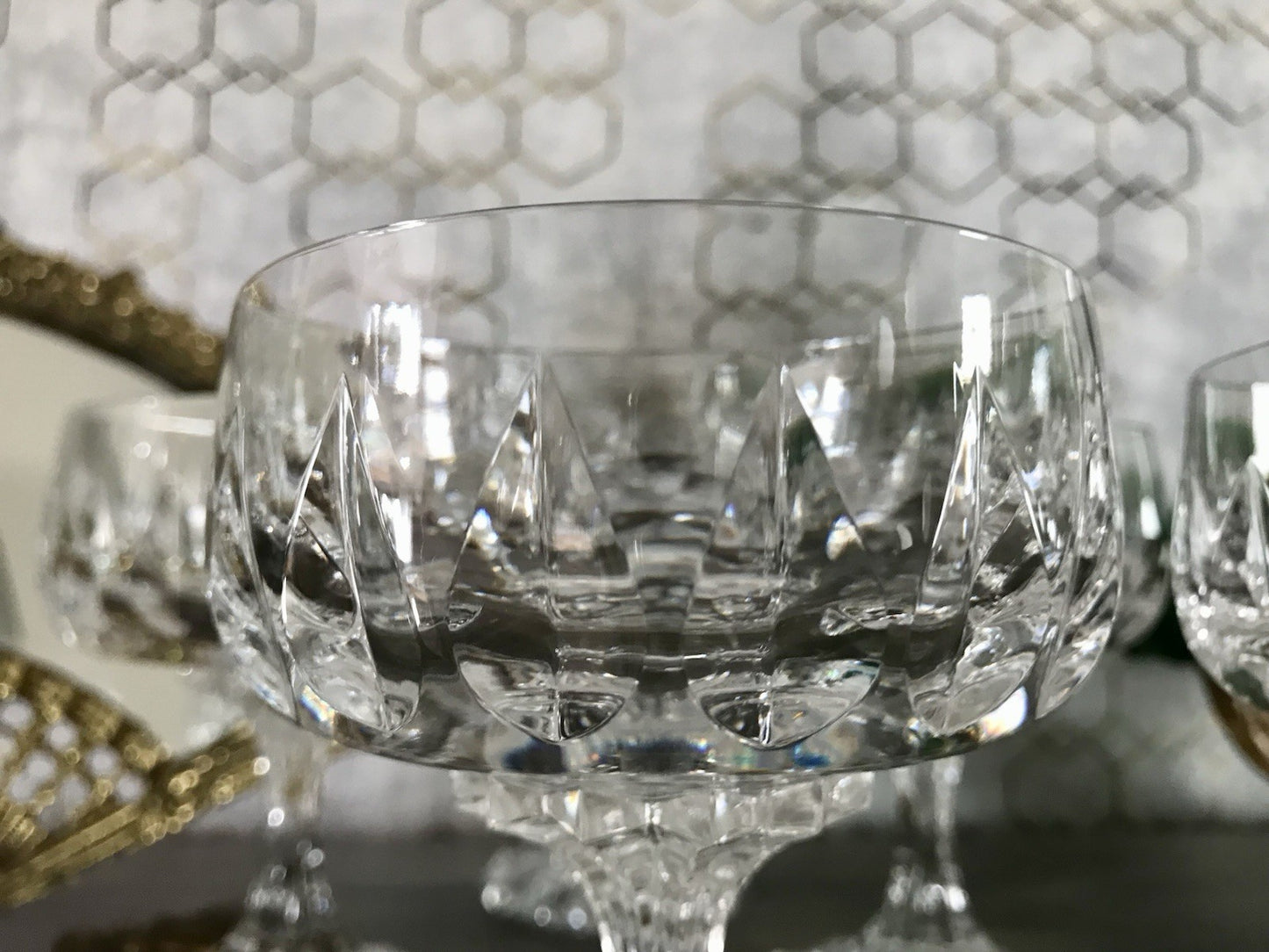 Vintage 6x Champagnerschalen Sektschalen Kristallglas Schliff Bleikristall