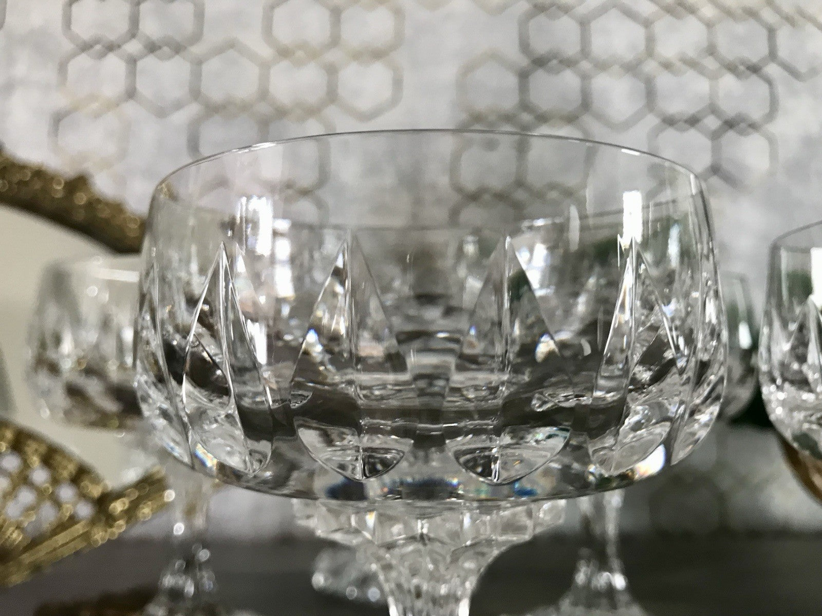 Vintage 6x Champagnerschalen Sektschalen Kristallglas Schliff Bleikristall