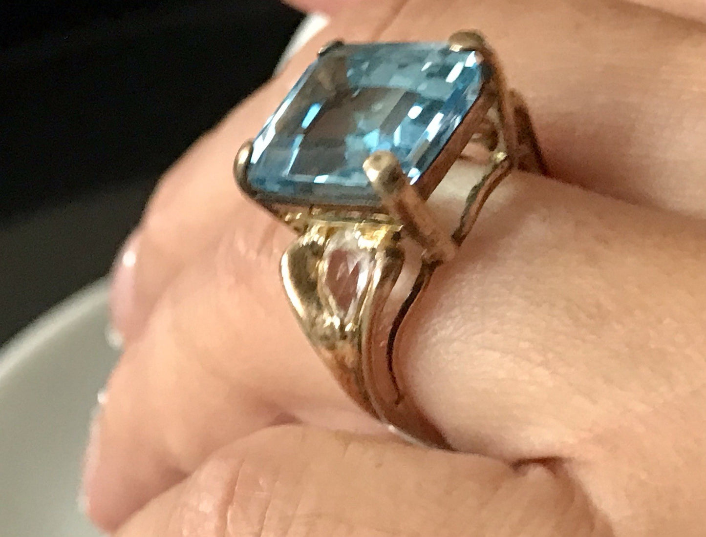 Vintage alt Damen Ring blauer Stein Silber vergoldet 925 Gr.56 17,8 wunderschön!