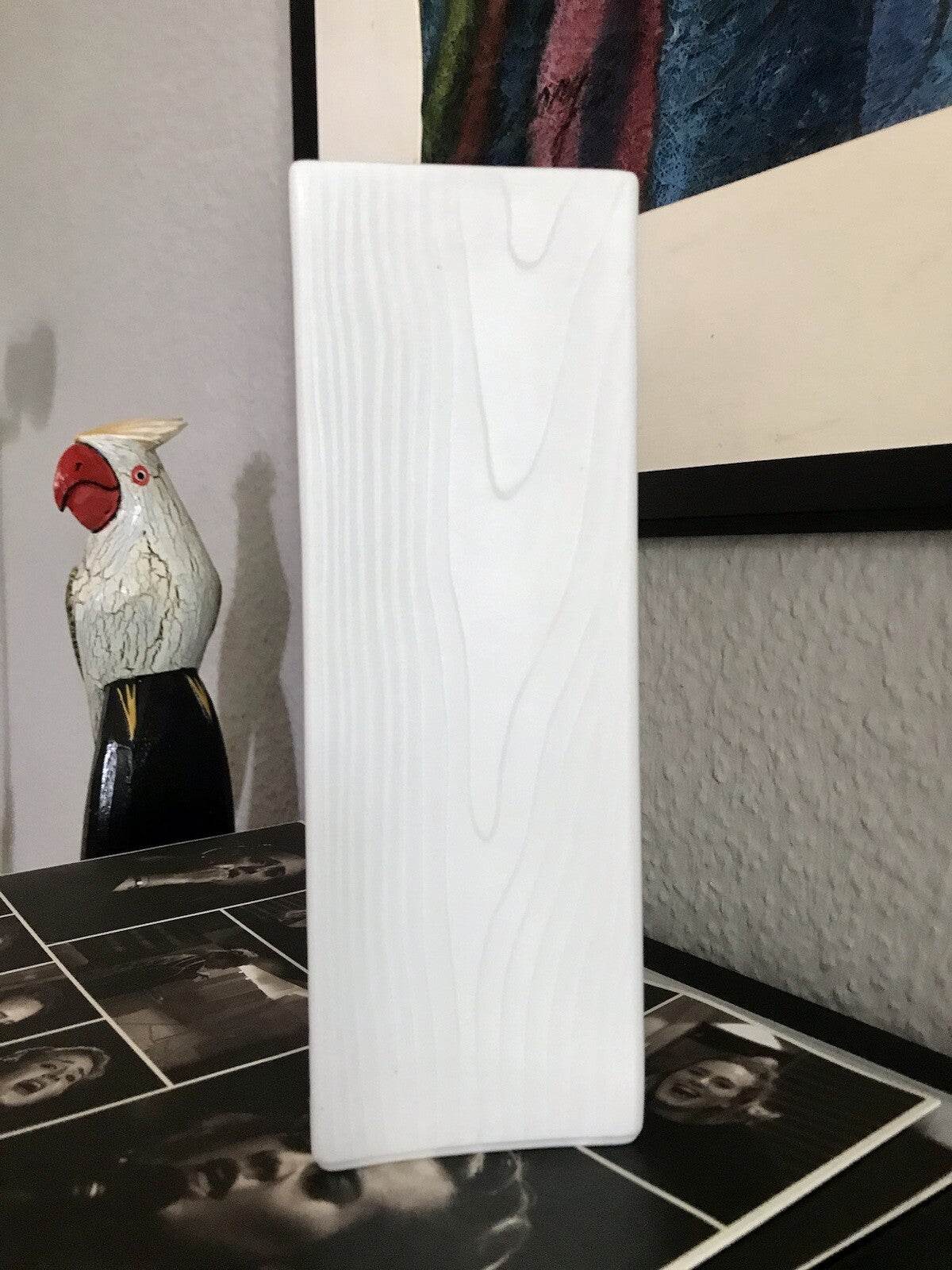 Vintage 60er Bisquit Porzellan Vase OpArt Seltmann Bavaria Holstruktur weiß