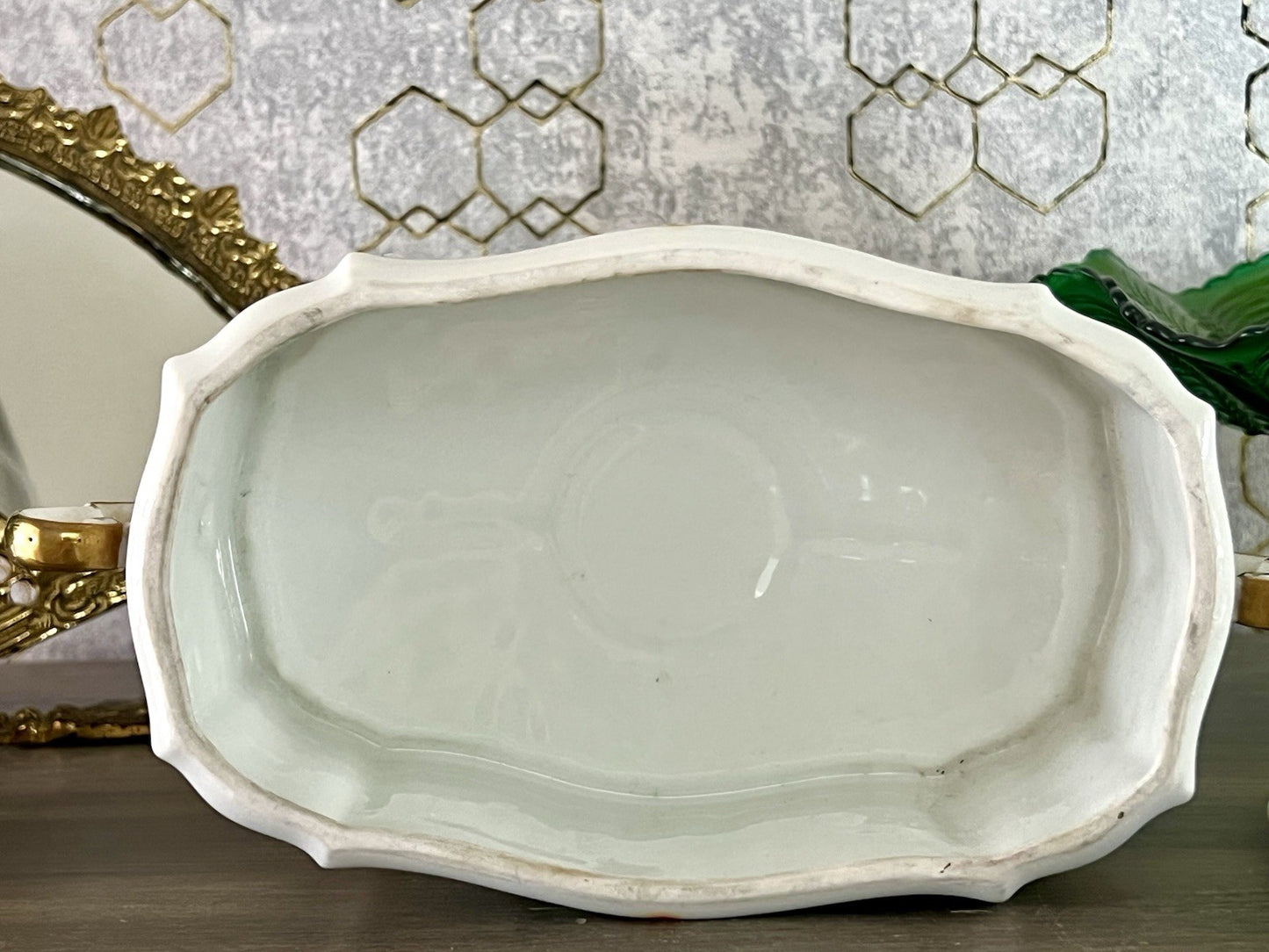 Antik Art Déco Porzellan Dose Deckeldose Schatulle Bonboniere gestempelt R Krone