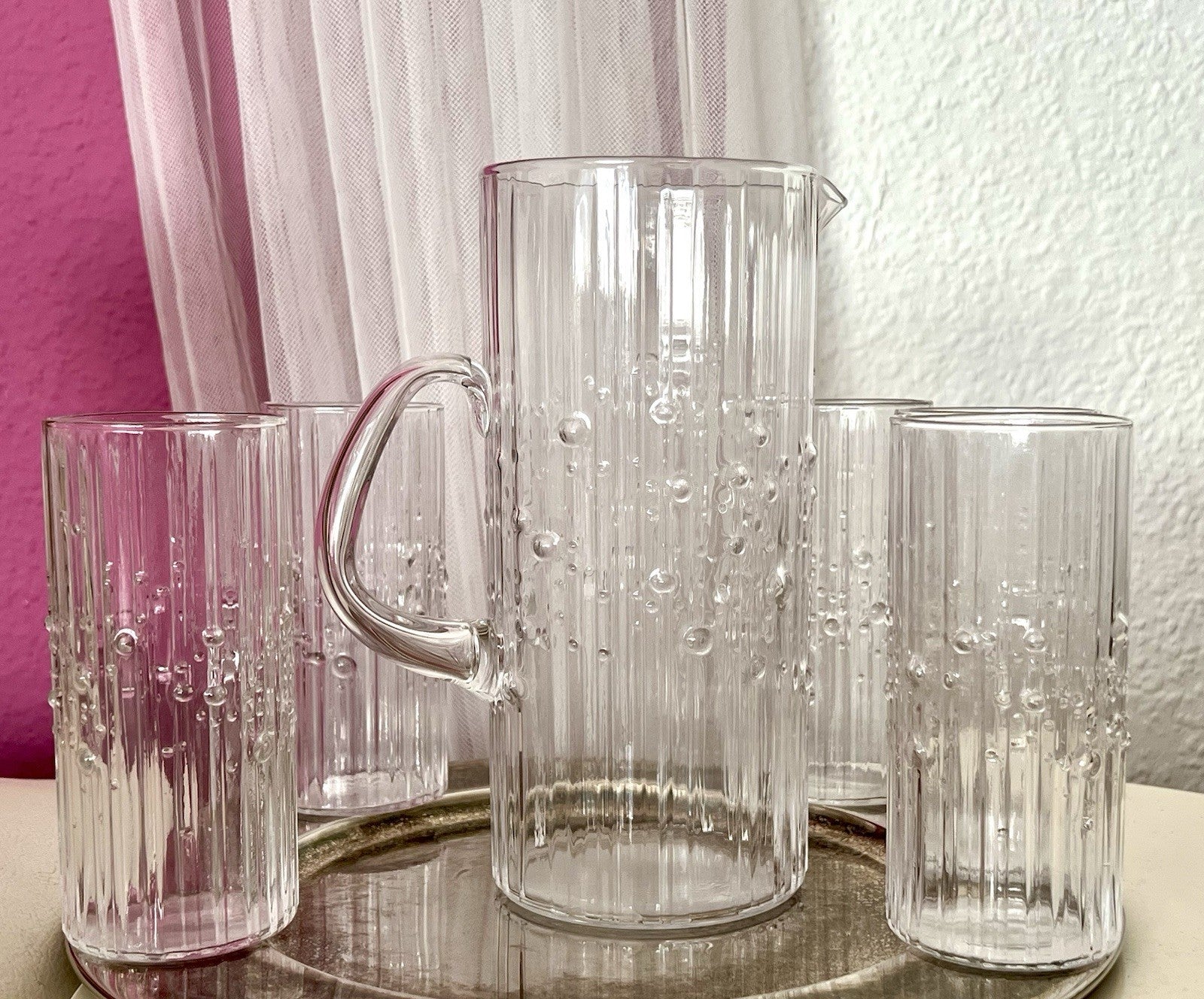 Vintage Tapio Wirkala Designer 60er Krug Kanne Karaffe 5 Gläser Becher Struktur