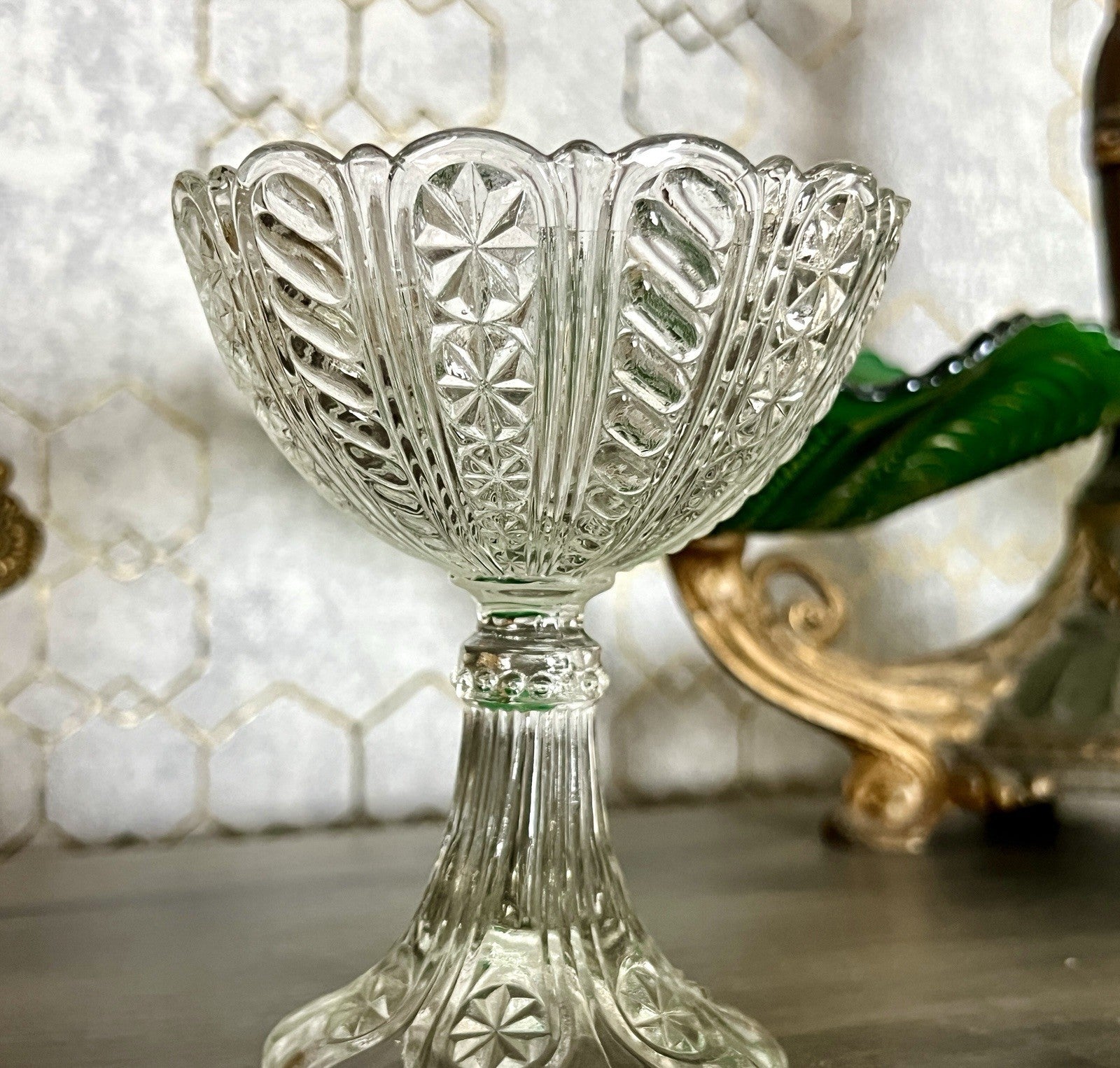Antik Jugendstil Art Déco Pressglas Glas Fußschale Schale Zuckerschale