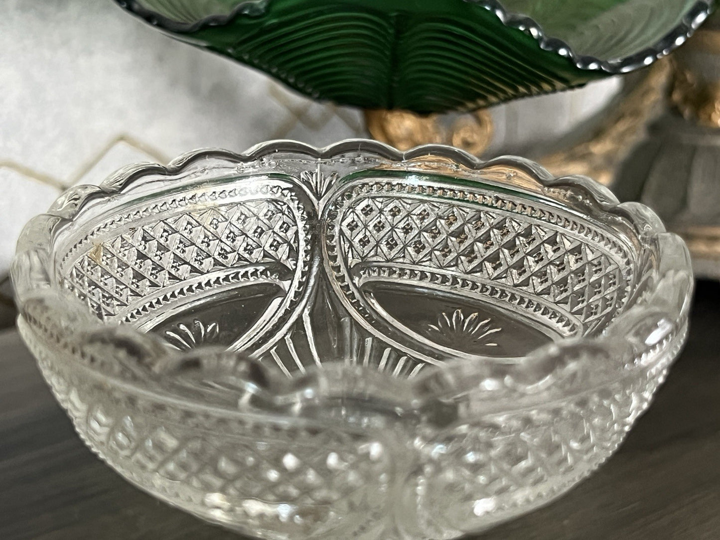 Antik Jugendstil Art Deco Pressglas Glas Fußschale Schale Zuckerschale