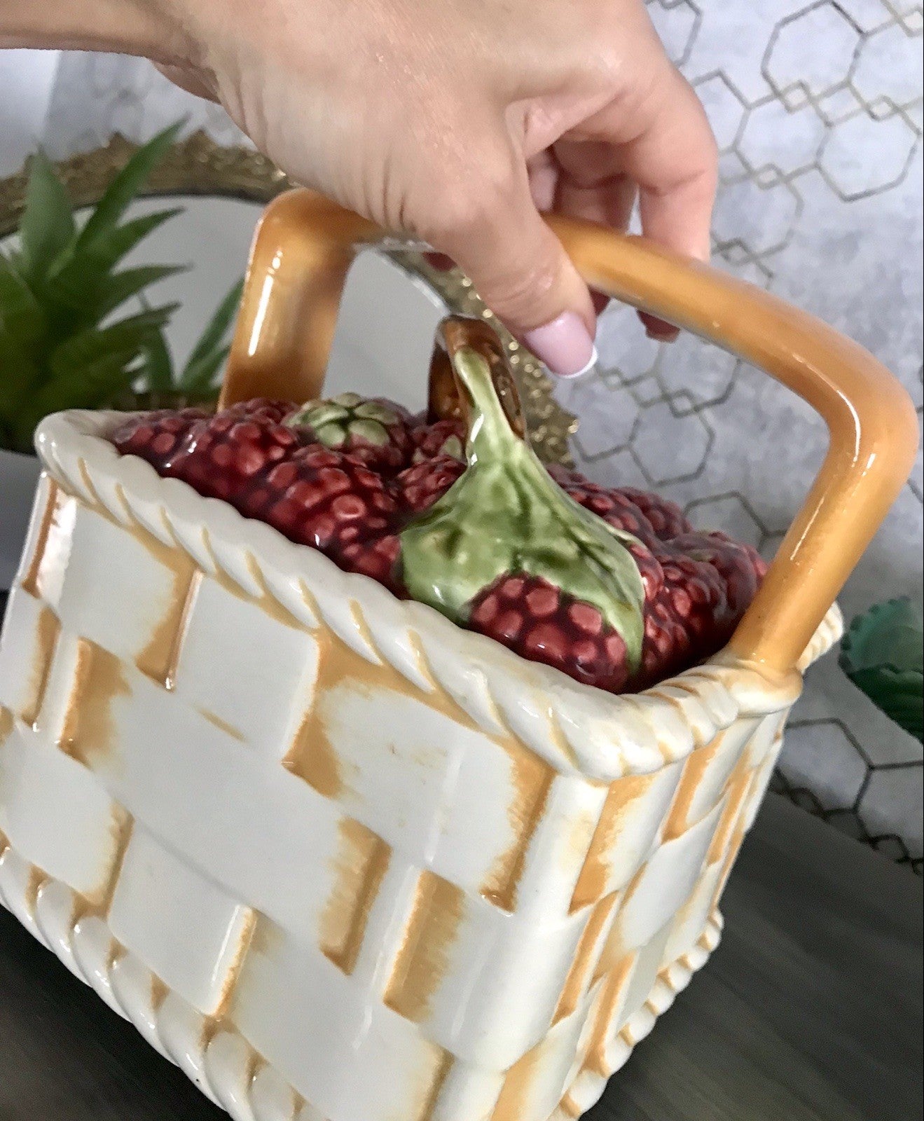 Antik Sarreguemines France Majolika Keramik  Korb Zierschale Schale Obstkorb