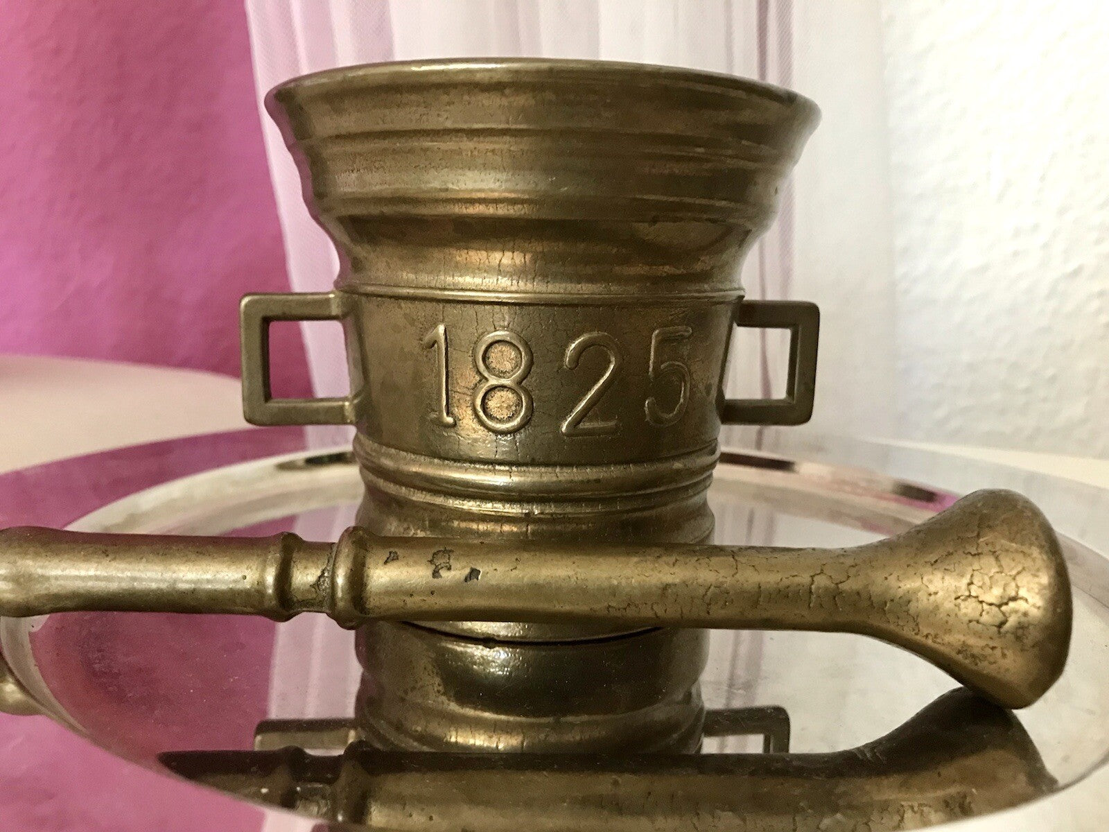 Alt Vintage Messing Mörser mit Pistill Stößel 1825 Replik